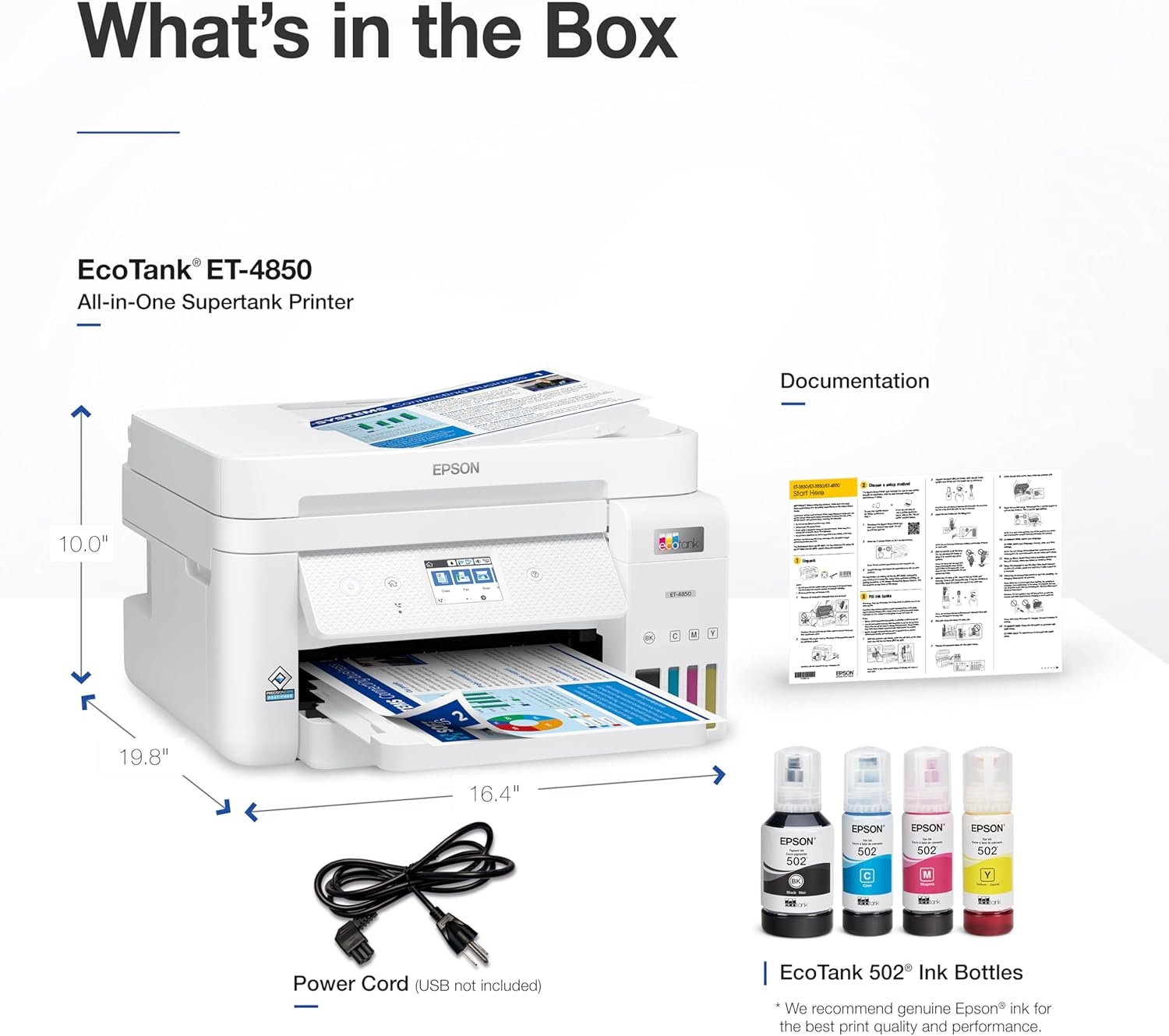 image:imageEpson EcoTank ET4850 Wireless AllinOne CartridgeFree Supertank with Scanner Copier Fax ADF and Ethernet The Perfect Office Printer BlackET4850W