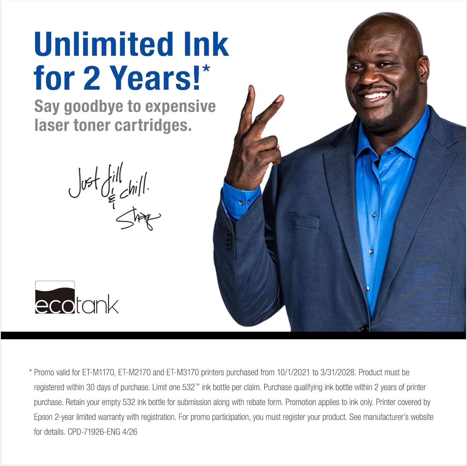 image:imageEpson EcoTank ETM1170 Wireless Monochrome Supertank Printer with Ethernet PLUS 2 Years of Unlimited InkWhiteETM1170
