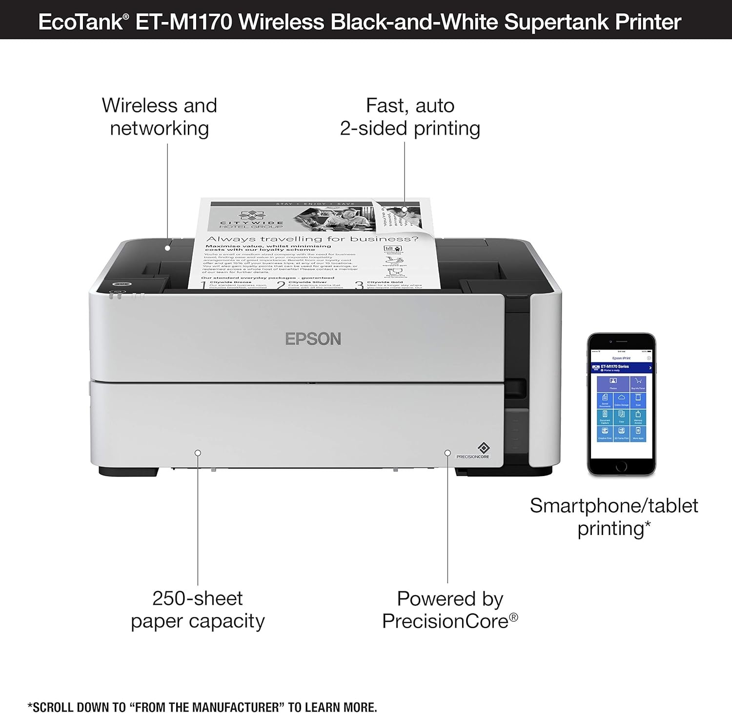image:imageEpson EcoTank ETM1170 Wireless Monochrome Supertank Printer with Ethernet PLUS 2 Years of Unlimited InkWhiteETM1170