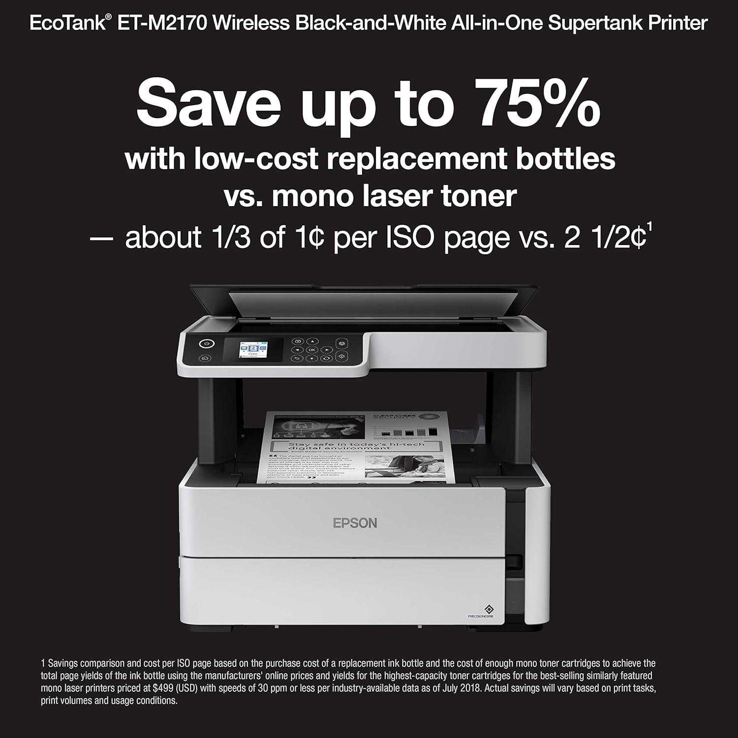 image:imageEpson EcoTank ETM2170 Wireless Monochrome AllinOne Supertank Printer with Ethernet PLUS 2 Years of Unlimited InkWhiteETM2170