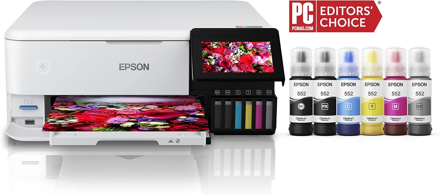 image:imageEpson EcoTank Photo ET8500 Wireless Color AllinOne Supertank Printer with Scanner Copier Ethernet and 43inch Colorfull Touchscreen White