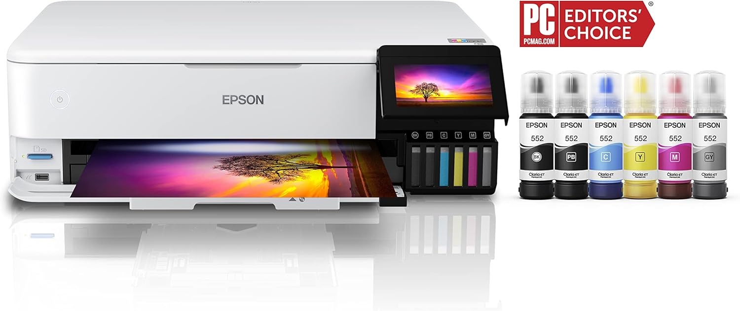 image:imageEpson EcoTank Photo ET8550 Wireless WideFormat Color AllinOne Supertank Printer Scanner Copier Ethernet 43inch Color Touchscreen