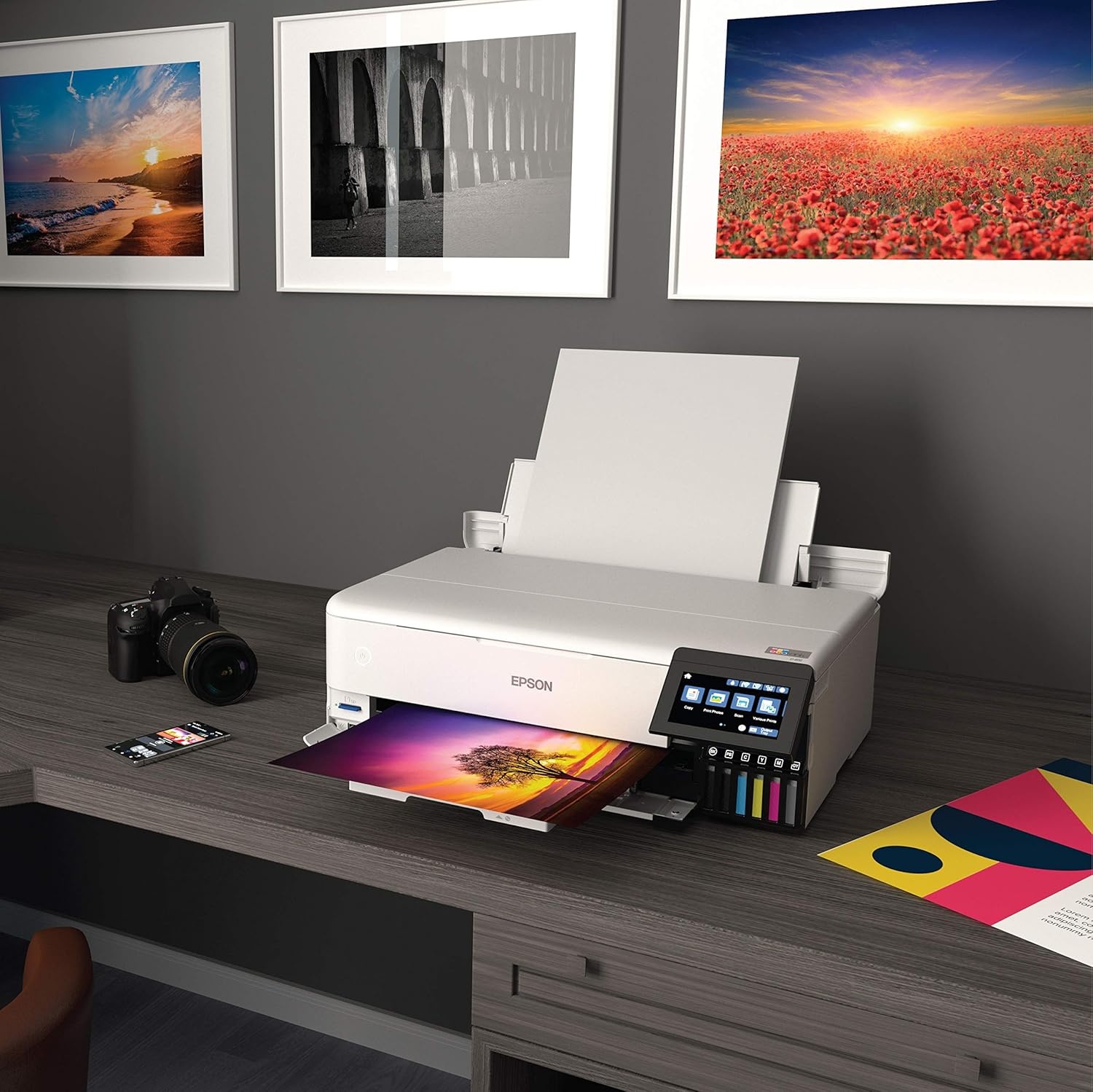 image:imageEpson EcoTank Photo ET8550 Wireless WideFormat Color AllinOne Supertank Printer Scanner Copier Ethernet 43inch Color Touchscreen