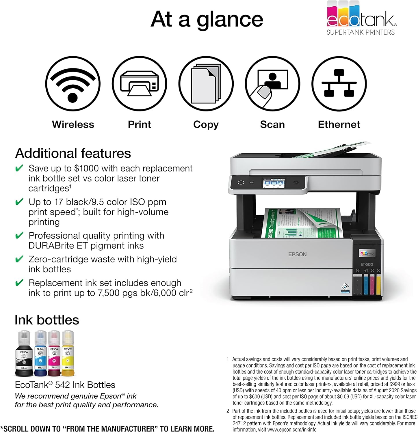 image:imageEpson EcoTank Pro ET5170 Wireless Color AllinOne Supertank Printer with Scanner Copier Fax Plus Auto Document Feeder White LargeET5150 Renewed