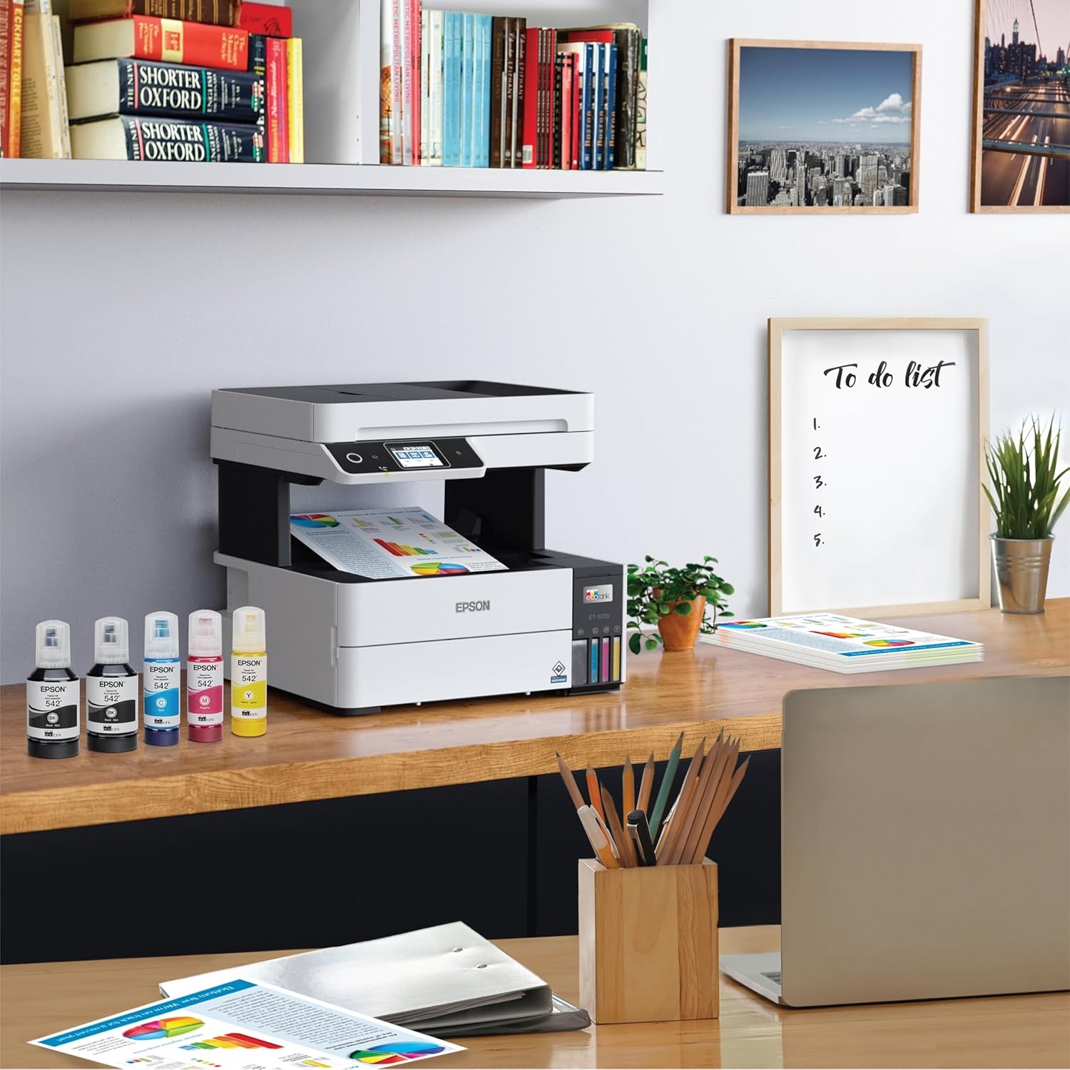 image:imageEpson EcoTank Pro ET5170 Wireless Color AllinOne Supertank Printer with Scanner Copier Fax Plus Auto Document Feeder White LargeET5170 Renewed