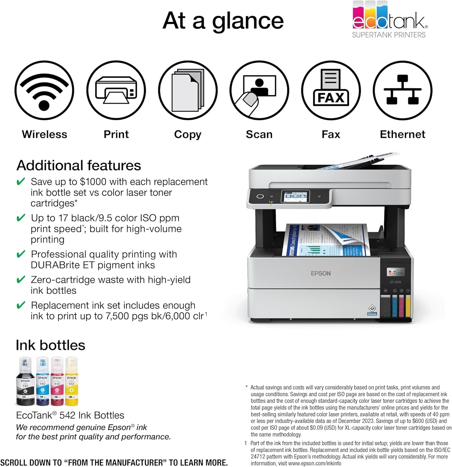 image:imageEpson EcoTank Pro ET5170 Wireless Color AllinOne Supertank Printer with Scanner Copier Fax Plus Auto Document Feeder White LargeET5170 Renewed