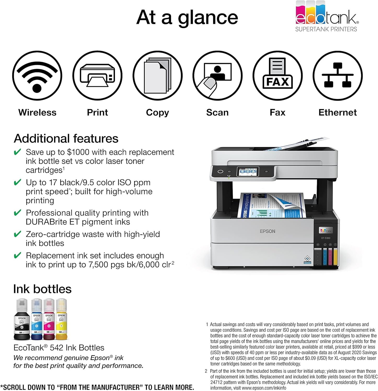 image:imageEpson EcoTank Pro ET5170 Wireless Color AllinOne Supertank Printer with Scanner Copier Fax Plus Auto Document Feeder White LargeET5180