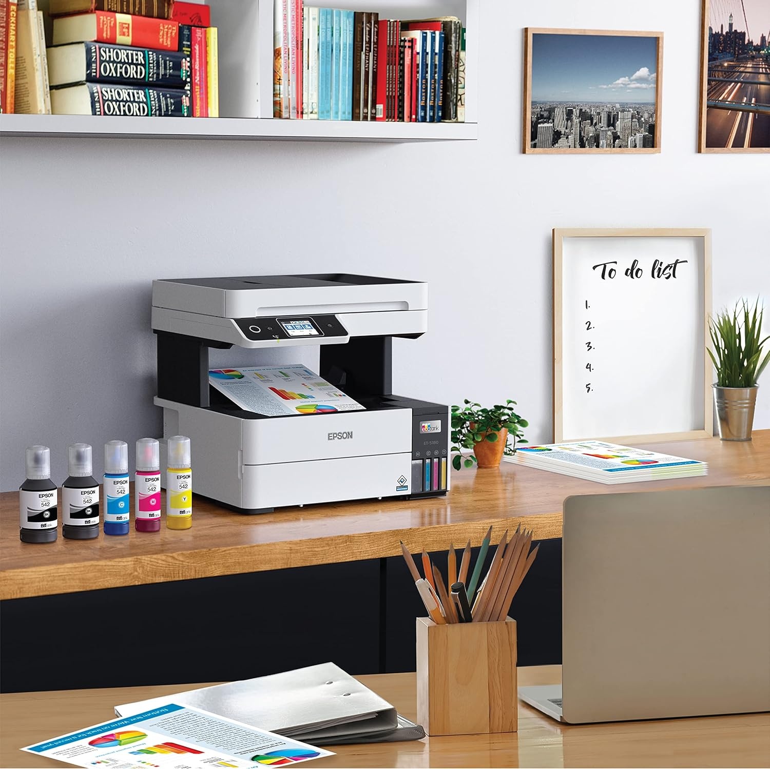 image:imageEpson EcoTank Pro ET5170 Wireless Color AllinOne Supertank Printer with Scanner Copier Fax Plus Auto Document Feeder White LargeET5180