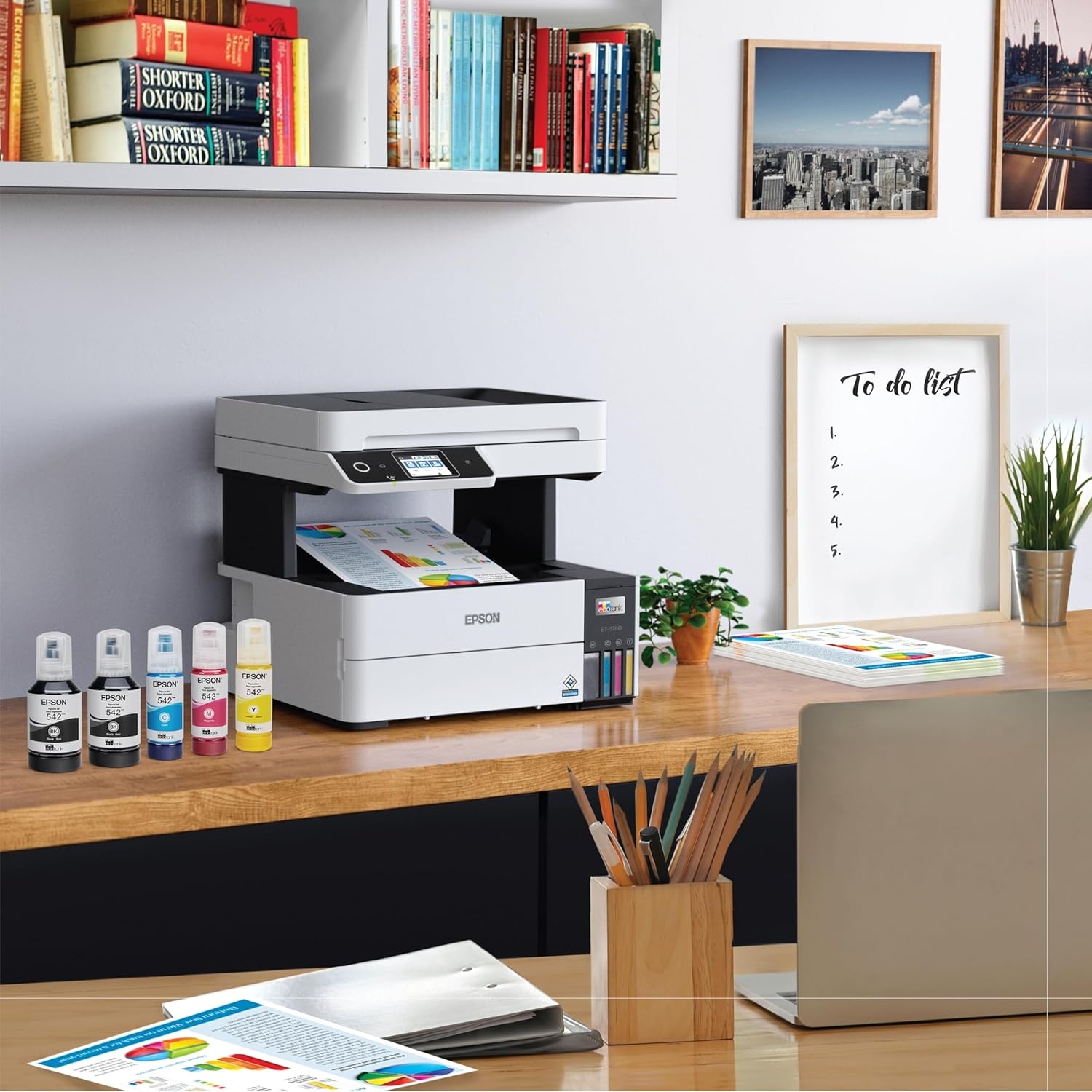 image:imageEpson EcoTank Pro ET5170 Wireless Color AllinOne Supertank Printer with Scanner Copier Fax Plus Auto Document Feeder White LargeET5180 Renewed