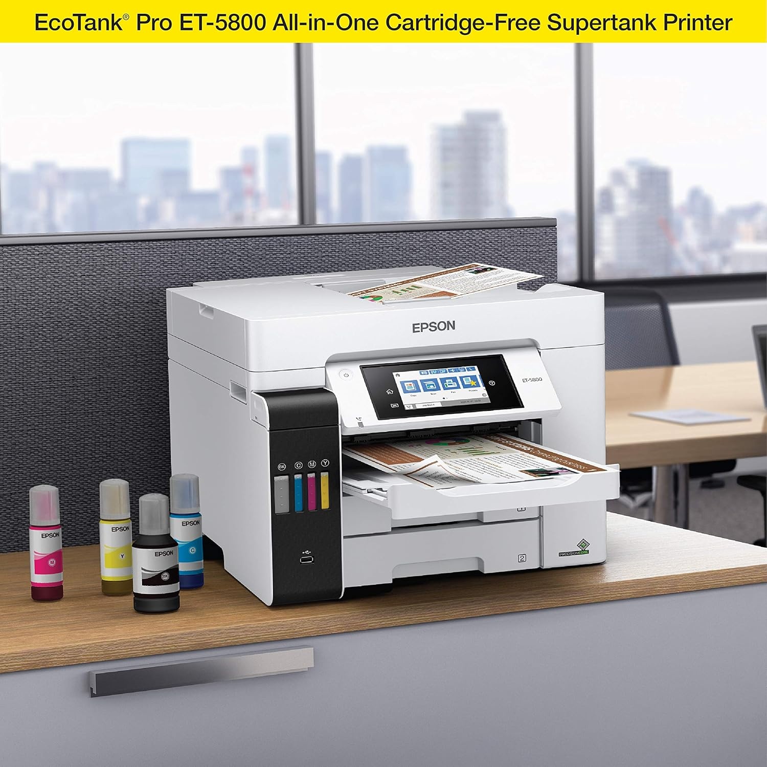 image:imageEpson EcoTank Pro ET5800 Wireless Color AllinOne Supertank Printer with Scanner Copier Fax and Ethernet WhiteET5800 Renewed