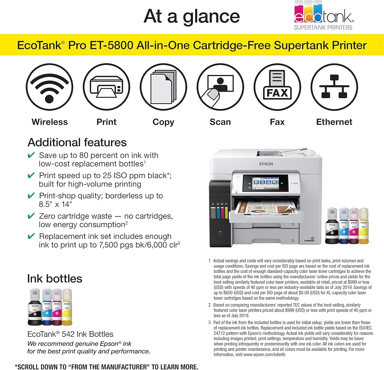 image:imageEpson EcoTank Pro ET5800 Wireless Color AllinOne Supertank Printer with Scanner Copier Fax and Ethernet WhiteET5800 Renewed