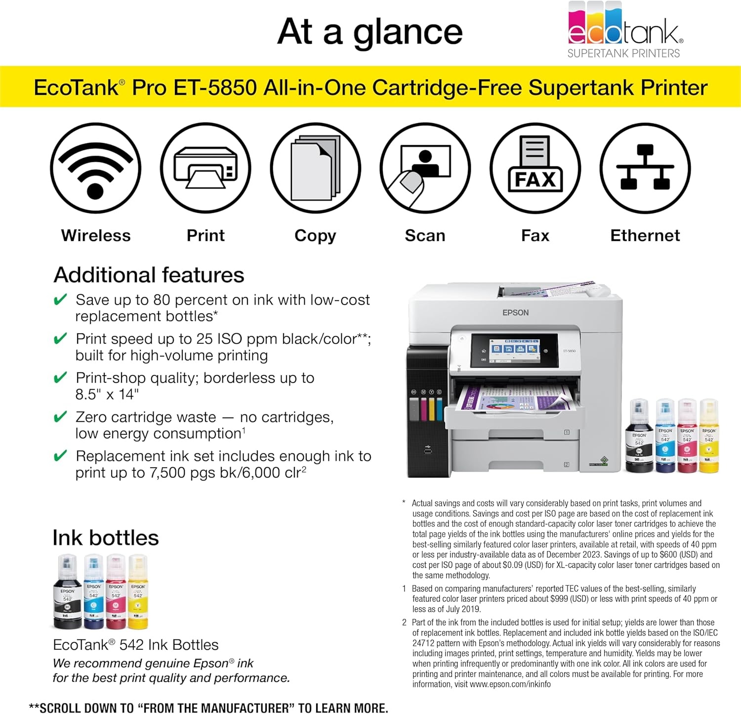 image:imageEpson EcoTank Pro ET5800 Wireless Color AllinOne Supertank Printer with Scanner Copier Fax and Ethernet WhiteET5850 Renewed