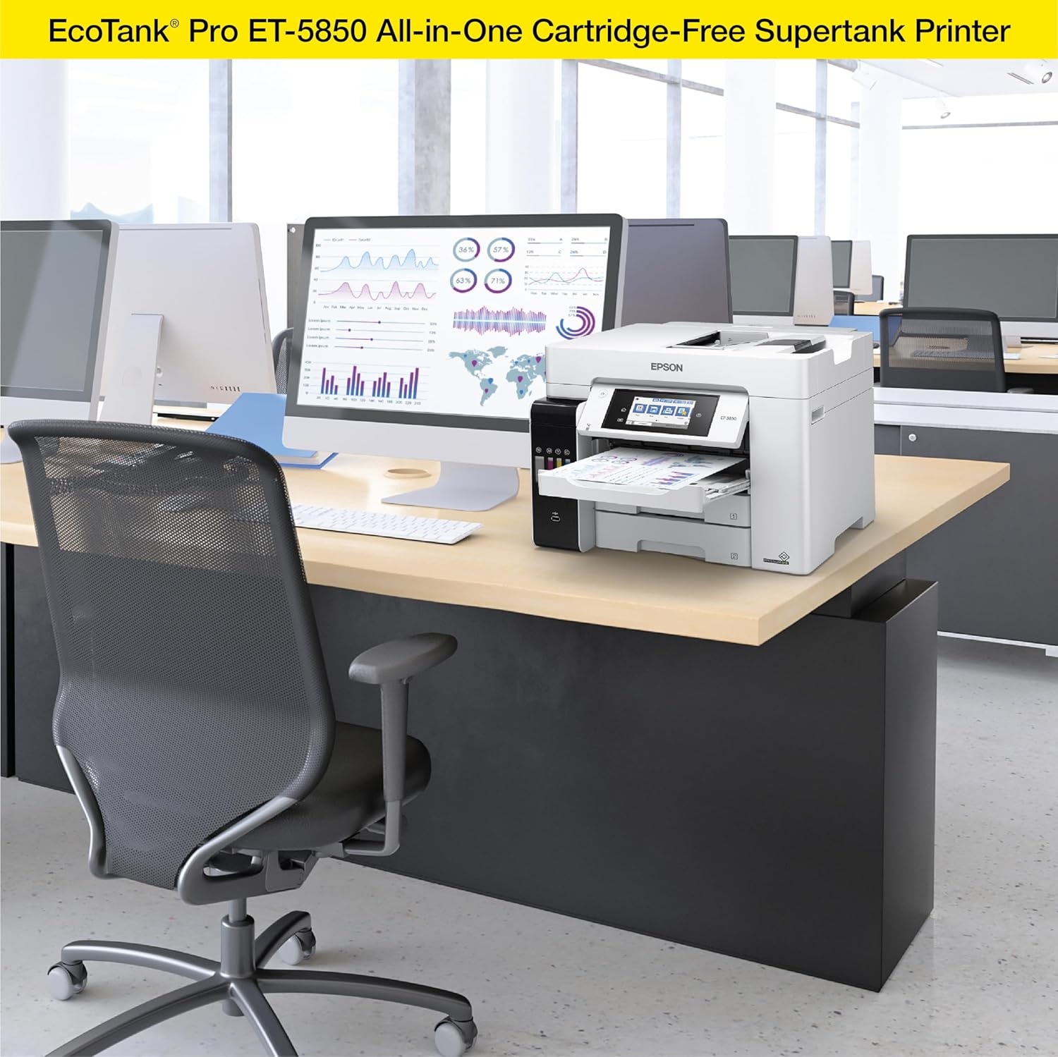 image:imageEpson EcoTank Pro ET5800 Wireless Color AllinOne Supertank Printer with Scanner Copier Fax and Ethernet WhiteET5850 Renewed