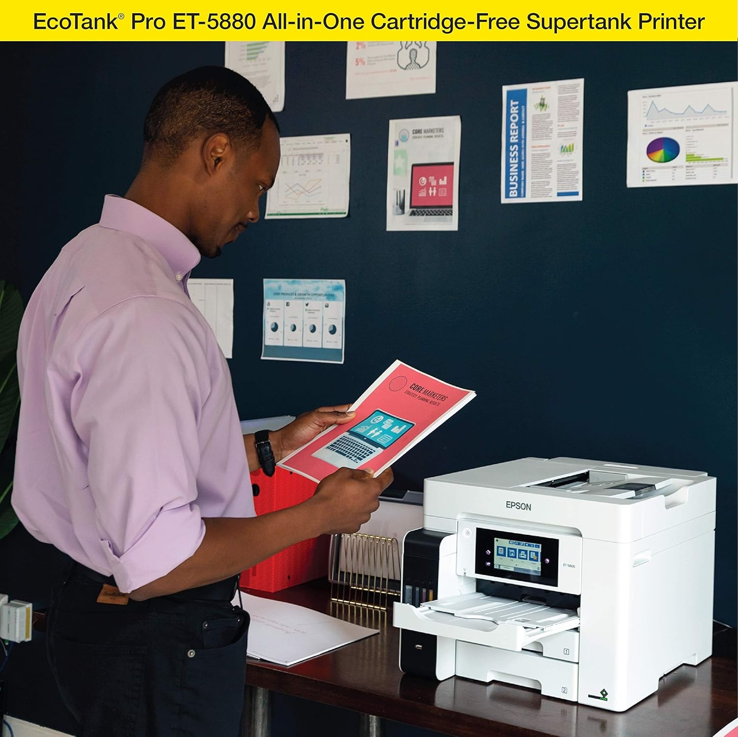 image:imageEpson EcoTank Pro ET5800 Wireless Color AllinOne Supertank Printer with Scanner Copier Fax and Ethernet WhiteET5880 Renewed