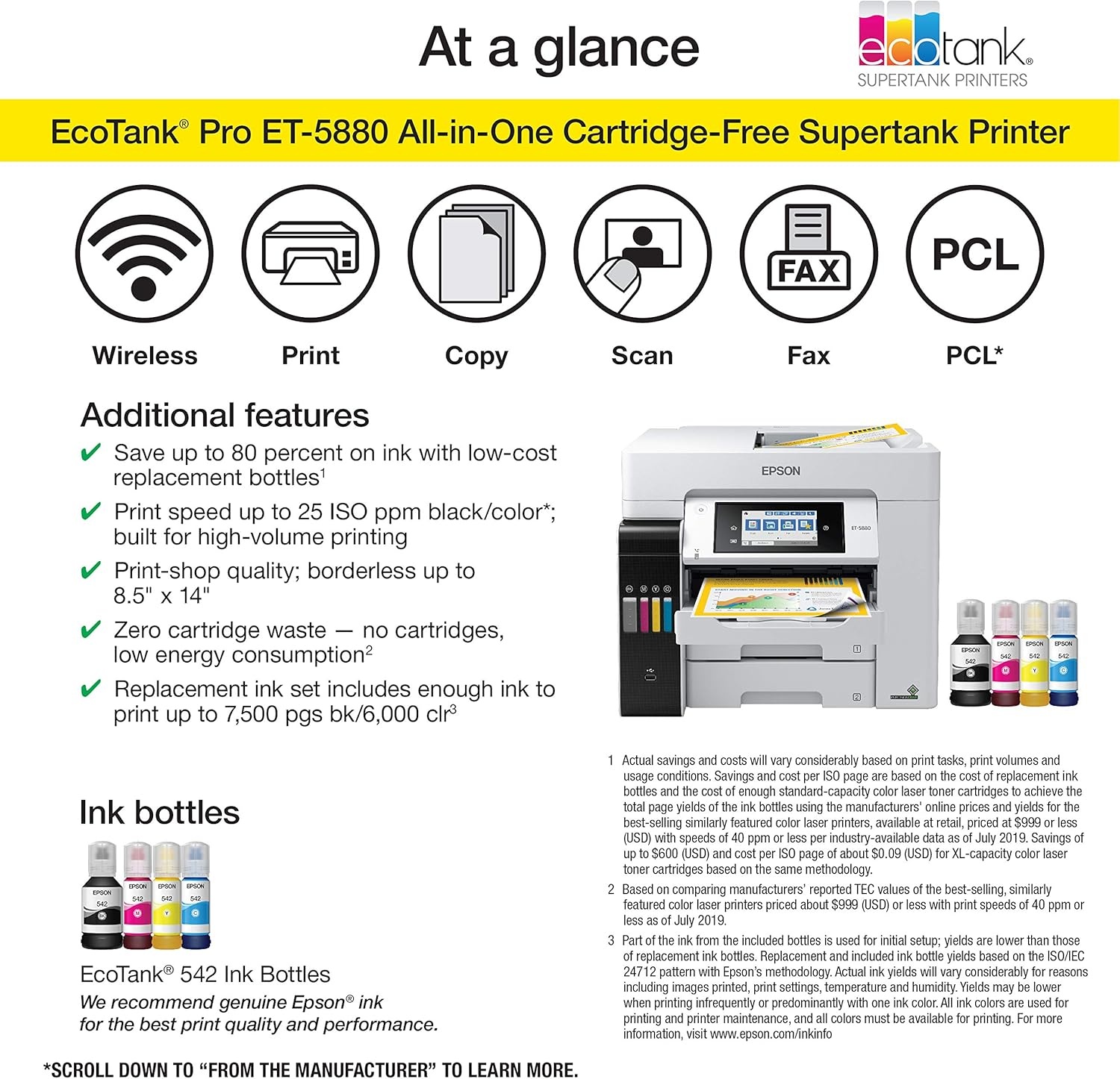 image:imageEpson EcoTank Pro ET5800 Wireless Color AllinOne Supertank Printer with Scanner Copier Fax and Ethernet WhiteET5880 Renewed