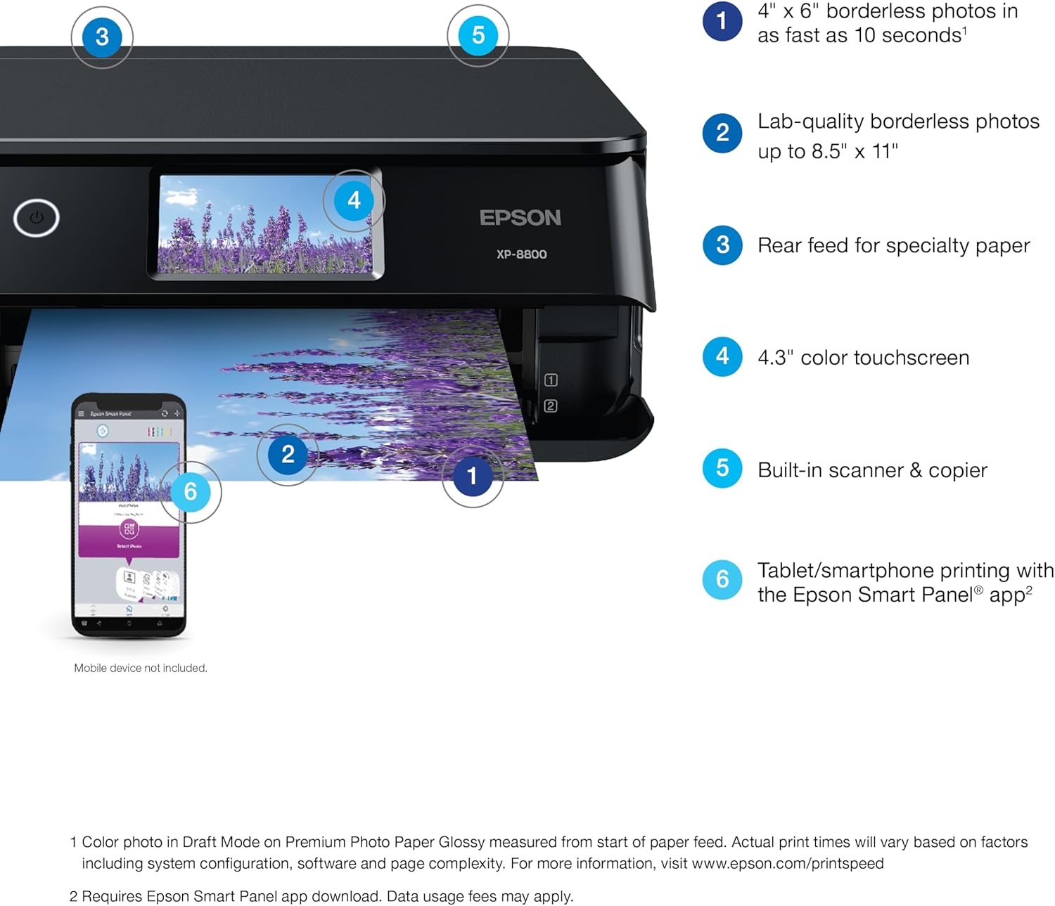 image:imageEpson Expression Photo XP8800 Wireless Printer with 6Color Claria Ink System Borderless Prints up to 85 x 11 Fast Printing 43 Color Touchscreen Builtin Scanner and Copier
