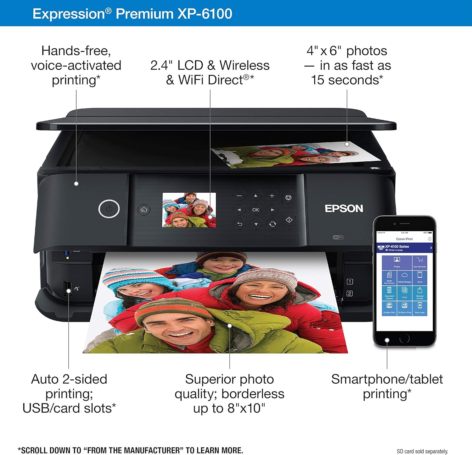 image:imageEpson Expression Premium XP7100 Wireless Color Photo Printer with ADF Scanner and Copier Black SmallXP6100