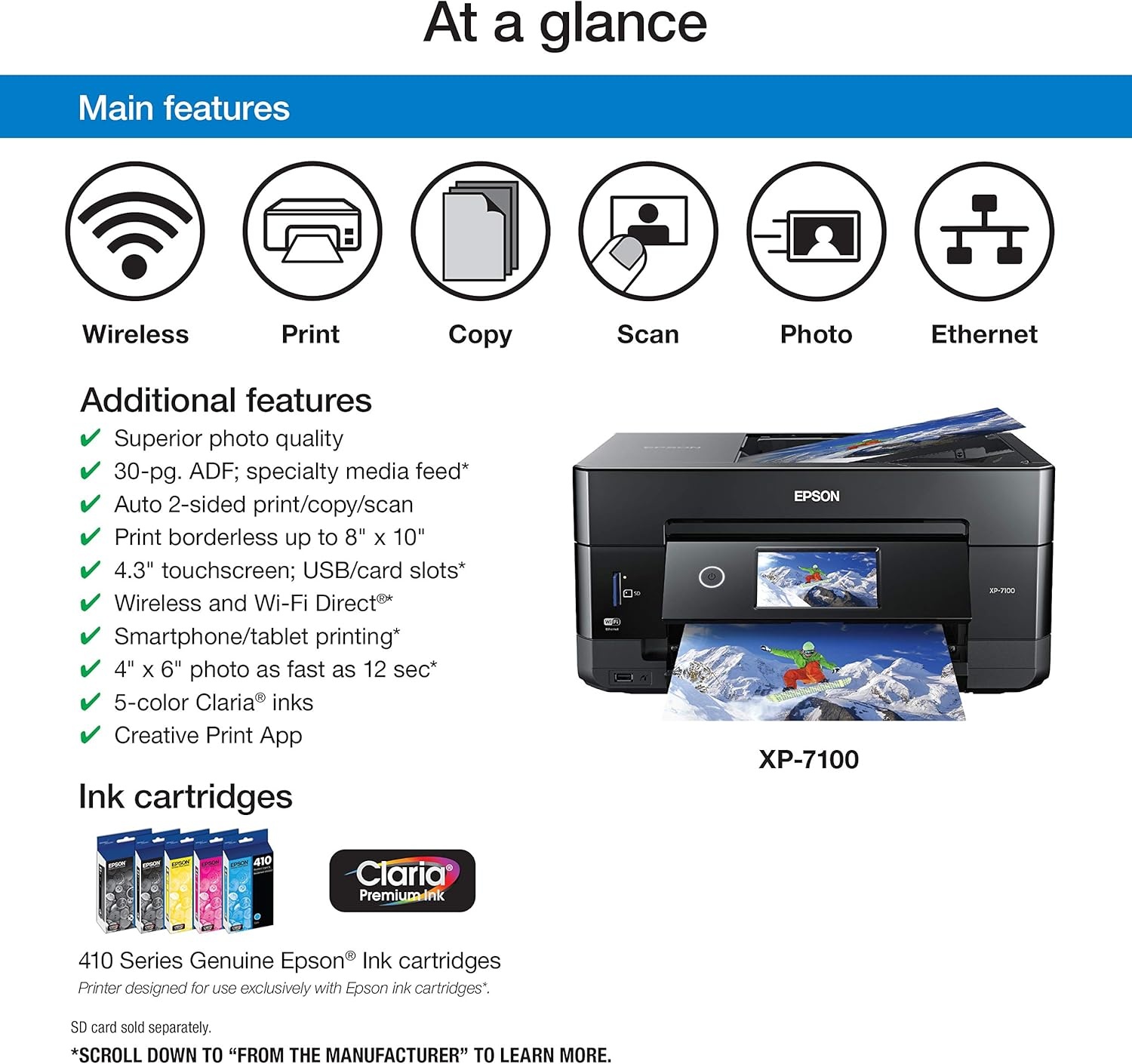 image:imageEpson Expression Premium XP7100 Wireless Color Photo Printer with ADF Scanner and Copier Black SmallXP7100