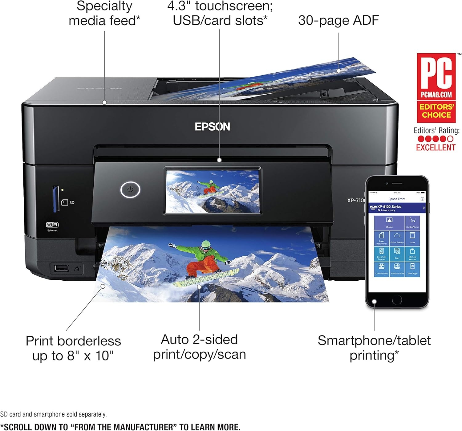 image:imageEpson Expression Premium XP7100 Wireless Color Photo Printer with ADF Scanner and Copier Black SmallXP7100