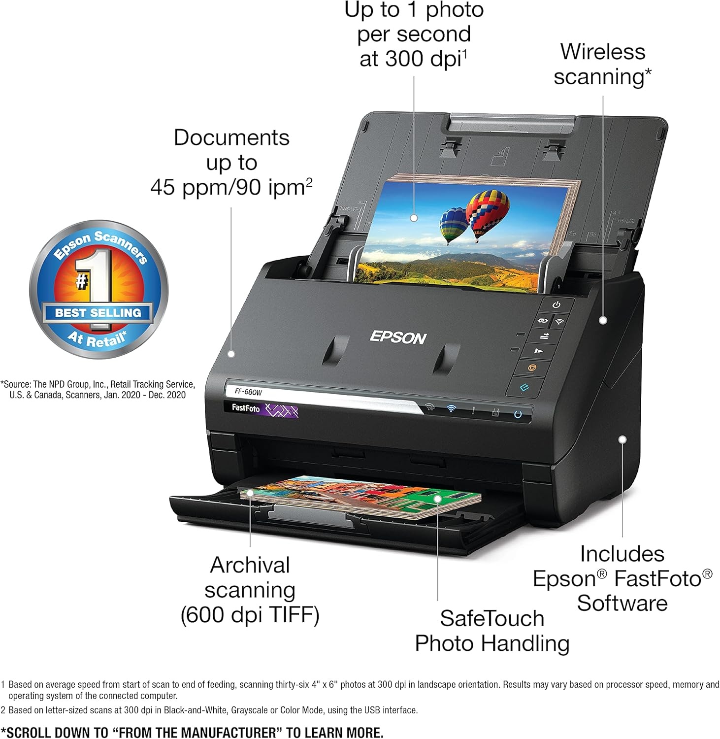 image:imageEpson FastFoto FF680W Wireless HighSpeed Photo and Document Scanning System Black