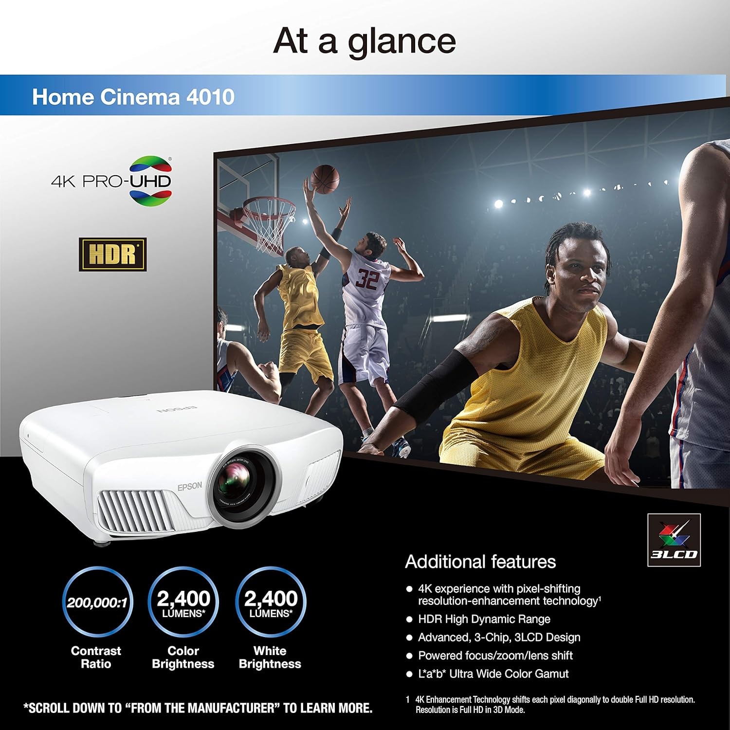 image:imageEpson Home Cinema 4010 4K PROUHD 1 3Chip Projector with HDRHC 4010 Renewed