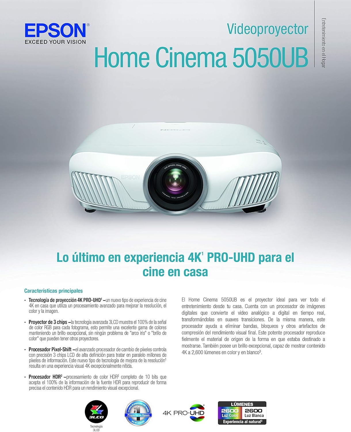 image:imageEpson Home Cinema 5050UB 4K PROUHD 3Chip Projector with HDRWhiteProjector