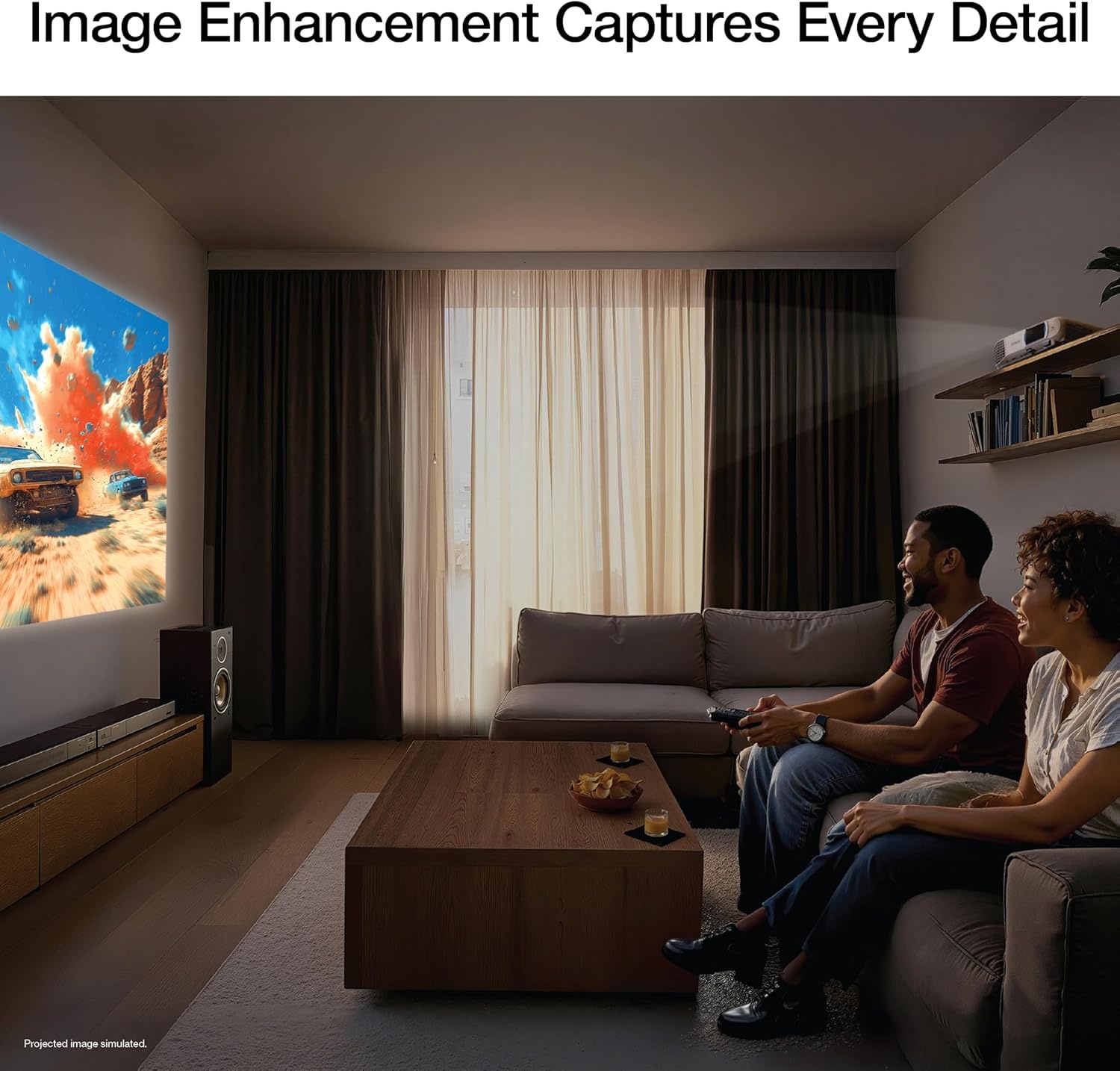 image:imageEpson Home Cinema 980 3Chip 3LCD 1080p Projector 4000 Lumens Color and White Brightness StreamingGaming Media Room BuiltIn Speaker Auto Picture Skew 160001 Contrast 2 HDMI Ports1100