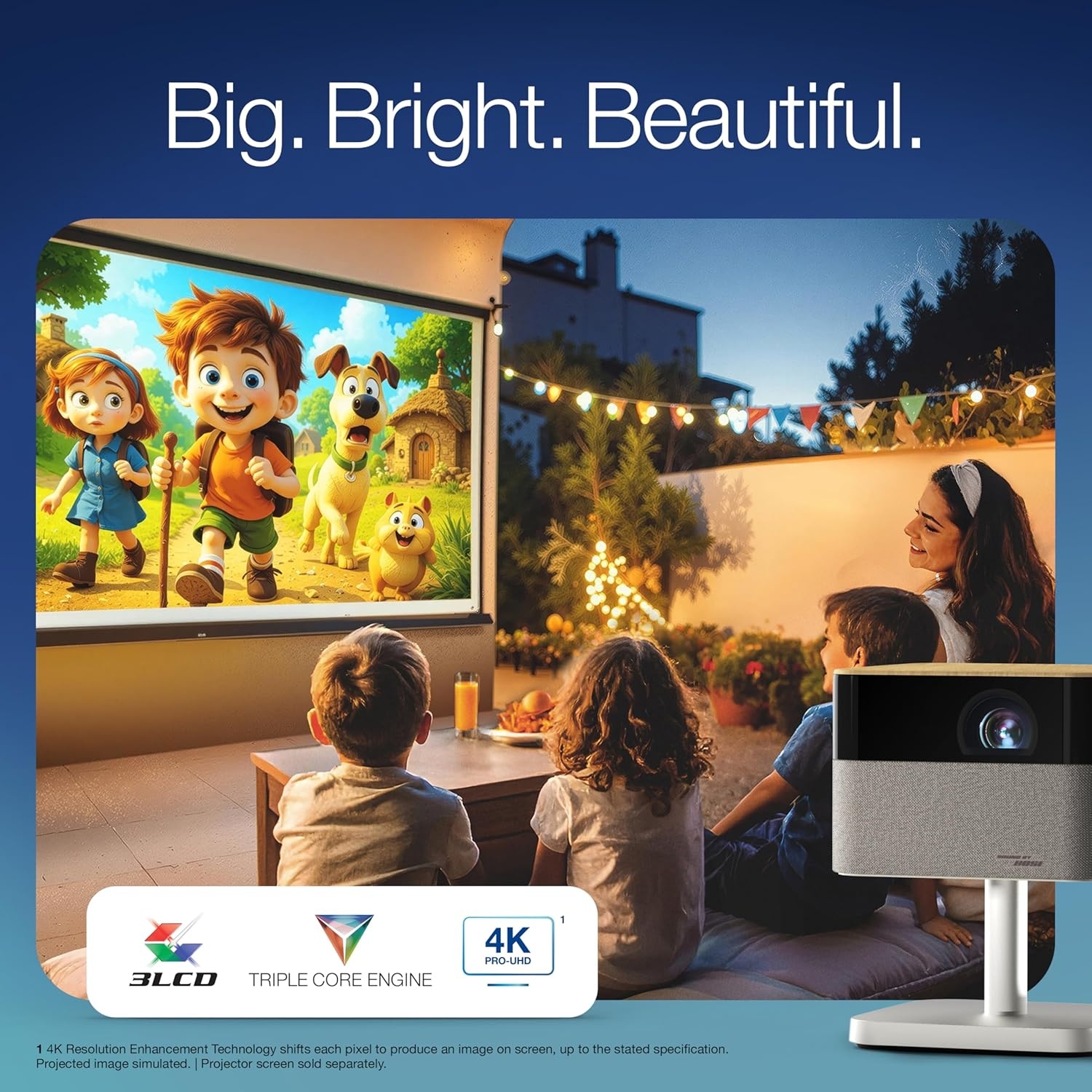 image:imageEpson Lifestudio Flex Full HD Portable Lifestyle Projector 700 Lumens of Color and White Brightness Sound by Bose Projection Studio App Stand Google TV 3Chip 3LCD Triple Core EngineGrey
