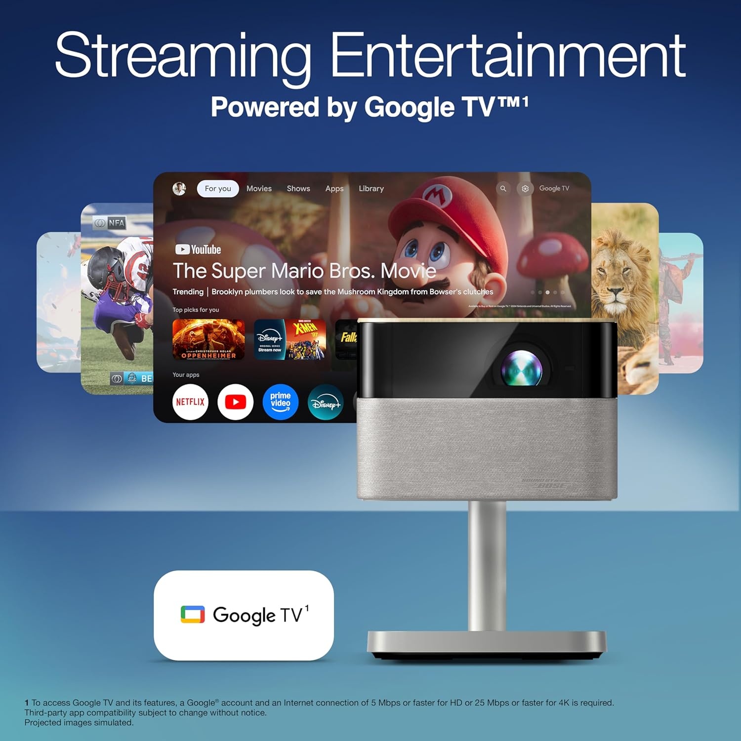 image:imageEpson Lifestudio Flex Full HD Portable Lifestyle Projector 700 Lumens of Color and White Brightness Sound by Bose Projection Studio App Stand Google TV 3Chip 3LCD Triple Core EngineGrey