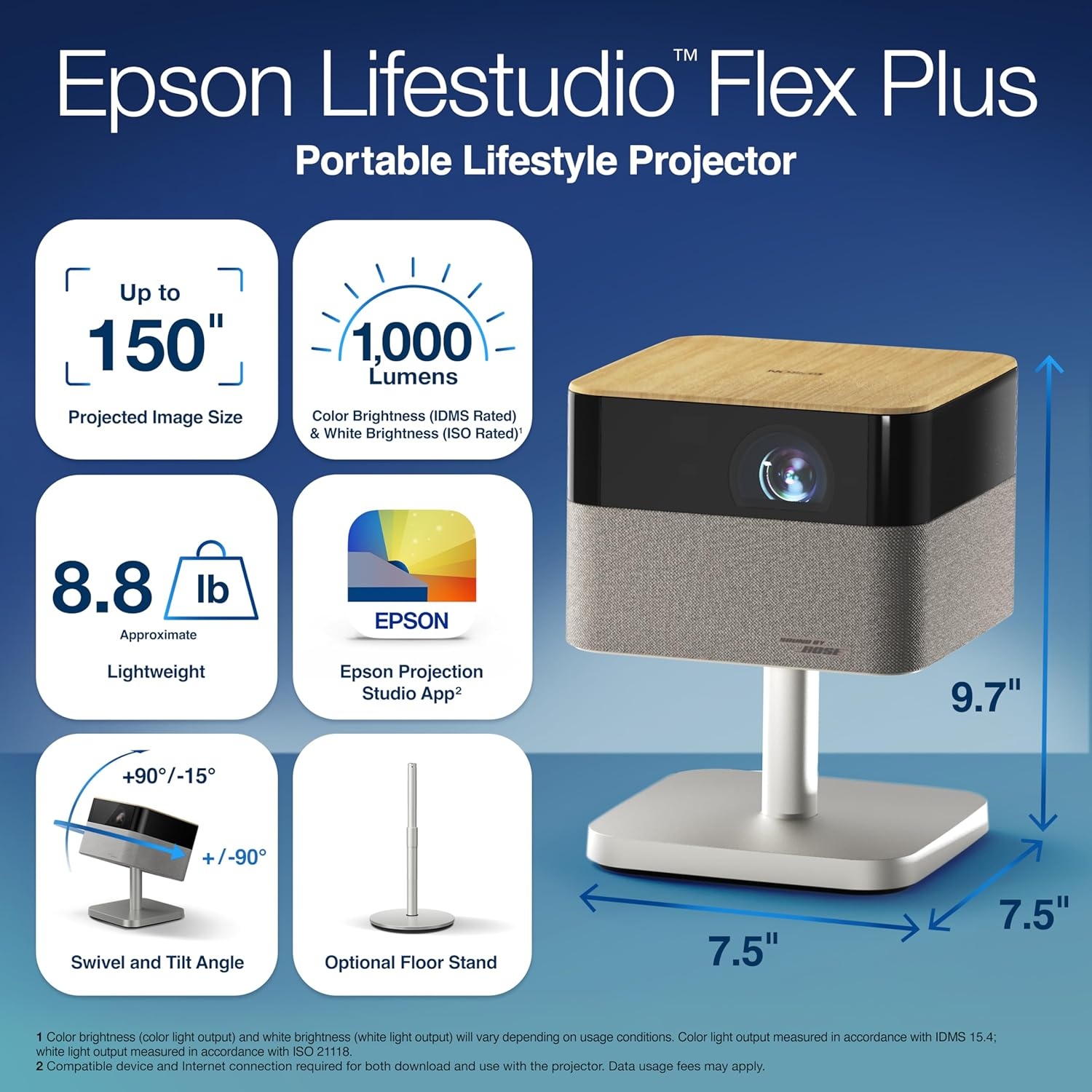 image:imageEpson Lifestudio Flex Full HD Portable Lifestyle Projector 700 Lumens of Color and White Brightness Sound by Bose Projection Studio App Stand Google TV 3Chip 3LCD Triple Core EngineGrey