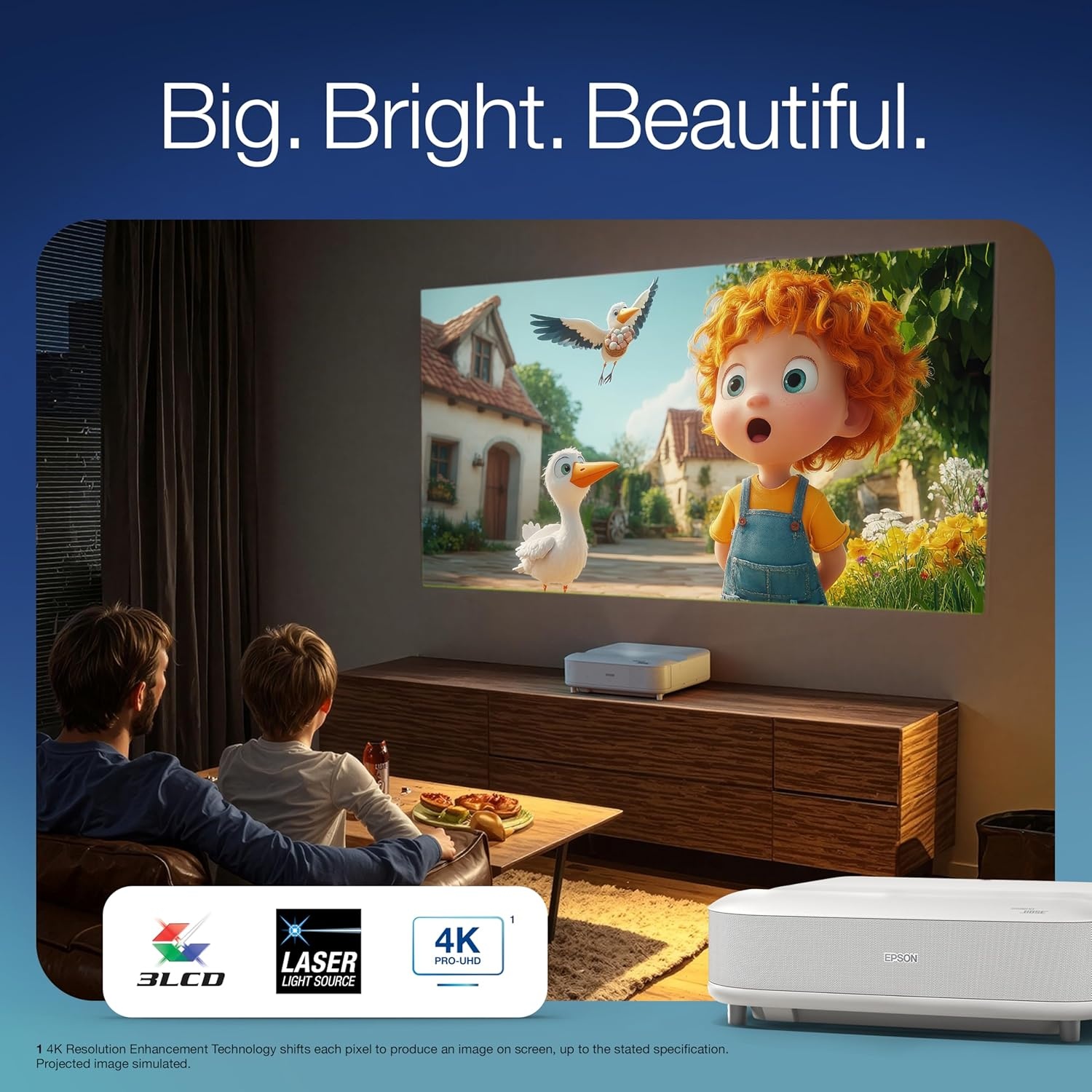 image:imageEpson Lifestudio Grand Ultra Short Throw Laser Projector 4K PROUHD 3600 Lumens of Color and White Brightness Sound by Bose Technology Google TV with Gemini 3Chip 3LCD Technology HDR WhiteWhite