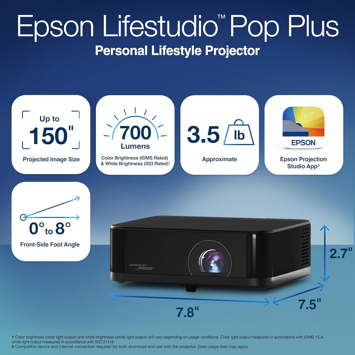 image:imageEpson Lifestudio Pop Plus 4K PROUHD Personal Lifestyle Projector 700 Lumens of Color and White Brightness Sound by Bose Google TV 3Chip 3LCD Triple Core Engine Projection Studio App BlackBlack