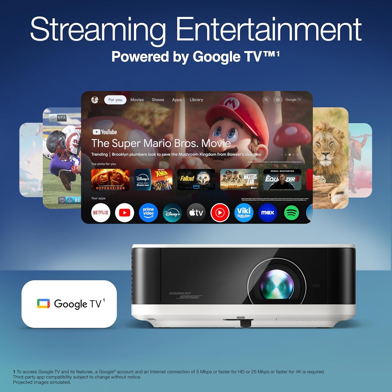 image:imageEpson Lifestudio Pop Plus 4K PROUHD Personal Lifestyle Projector 700 Lumens of Color and White Brightness Sound by Bose Google TV 3Chip 3LCD Triple Core Engine Projection Studio App BlackWhite
