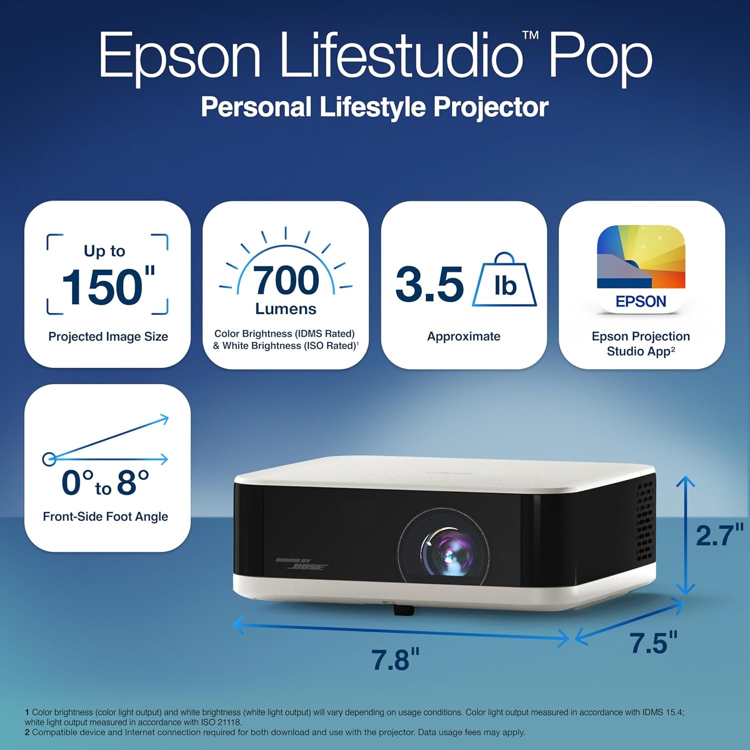image:imageEpson Lifestudio Pop Plus 4K PROUHD Personal Lifestyle Projector 700 Lumens of Color and White Brightness Sound by Bose Google TV 3Chip 3LCD Triple Core Engine Projection Studio App BlackWhite