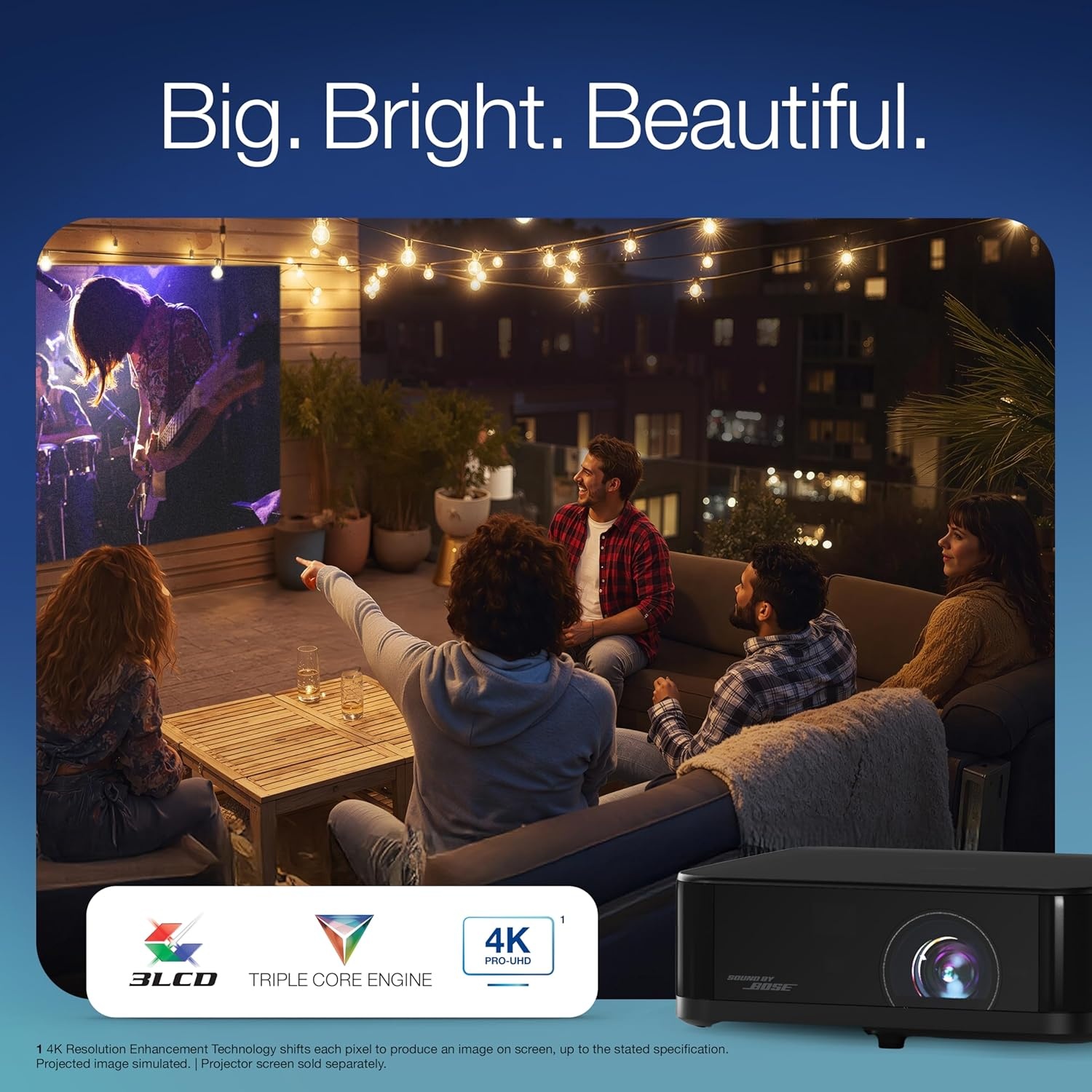 image:imageEpson Lifestudio Pop Plus 4K PROUHD Personal Lifestyle Projector 700 Lumens of Color and White Brightness Sound by Bose Google TV 3Chip 3LCD Triple Core Engine Projection Studio App BlackBlack