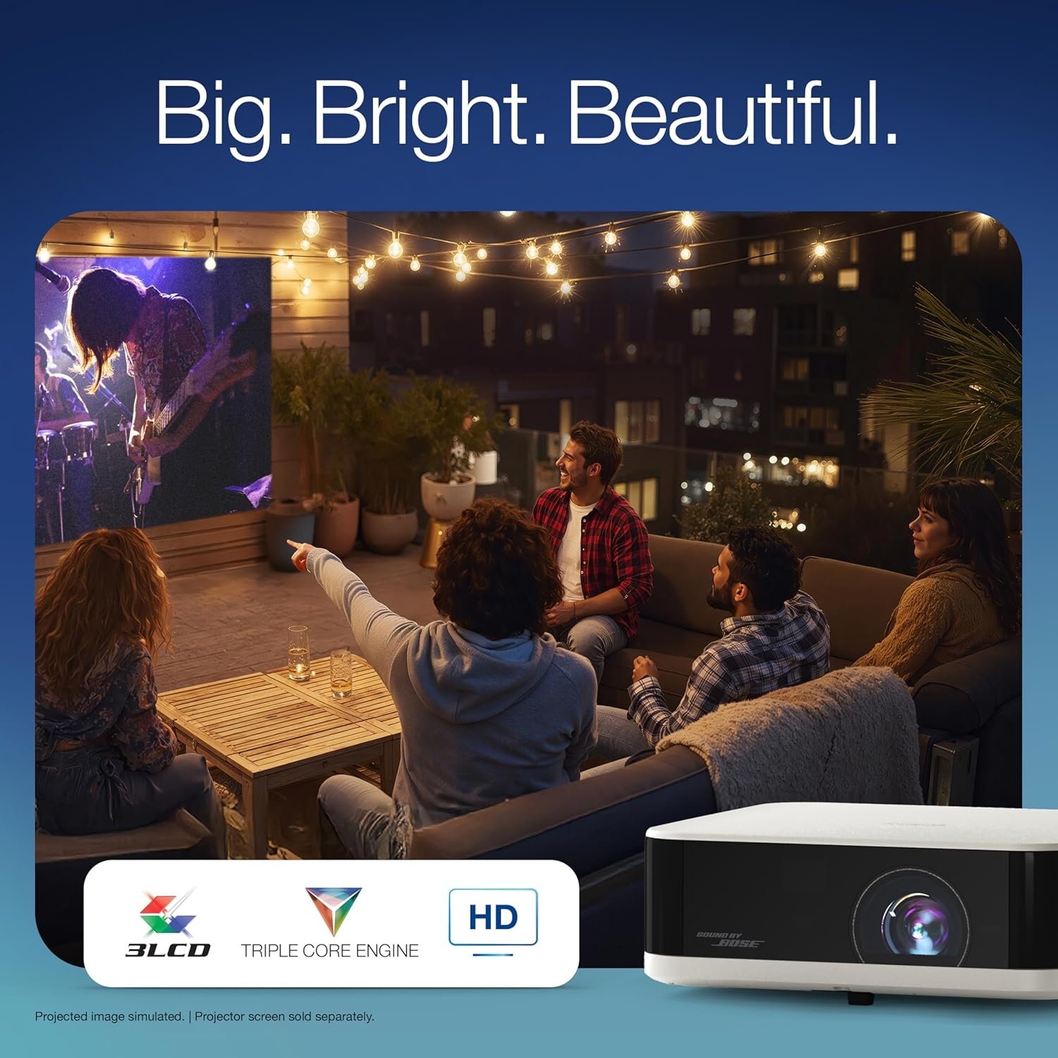 image:imageEpson Lifestudio Pop Plus 4K PROUHD Personal Lifestyle Projector 700 Lumens of Color and White Brightness Sound by Bose Google TV 3Chip 3LCD Triple Core Engine Projection Studio App BlackWhite