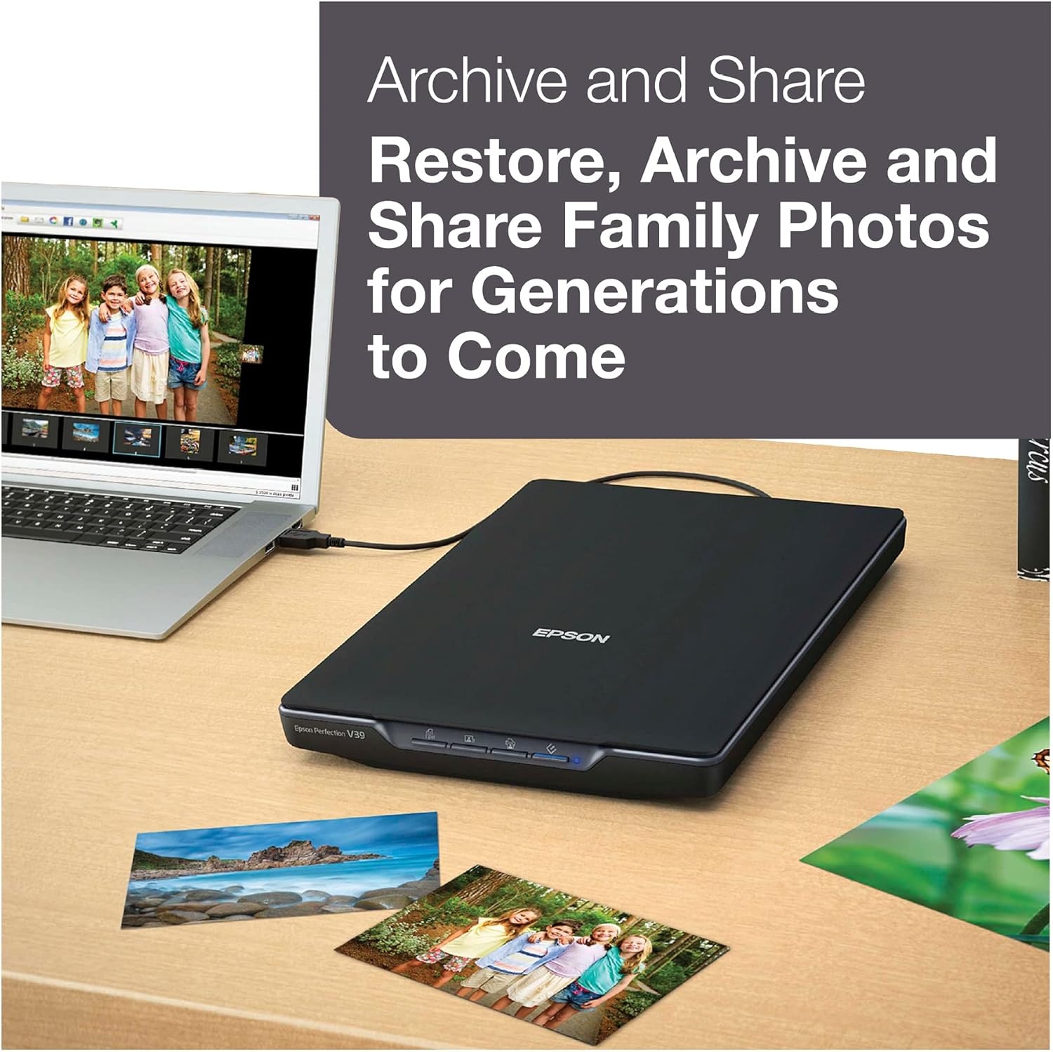 image:imageEpson Perfection V39 II Color Photo and Document Flatbed Scanner with 4800 dpi Optical Resolution Scan to Cloud USB Power and HighRise Removable LidPerfection V39