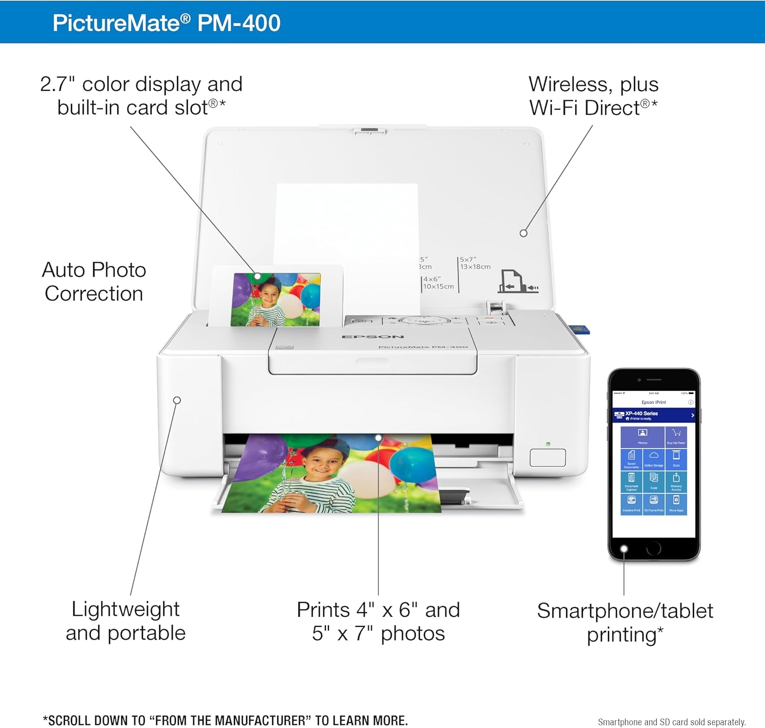 image:imageEpson PictureMate PM400 Wireless Compact Color Photo Printer white