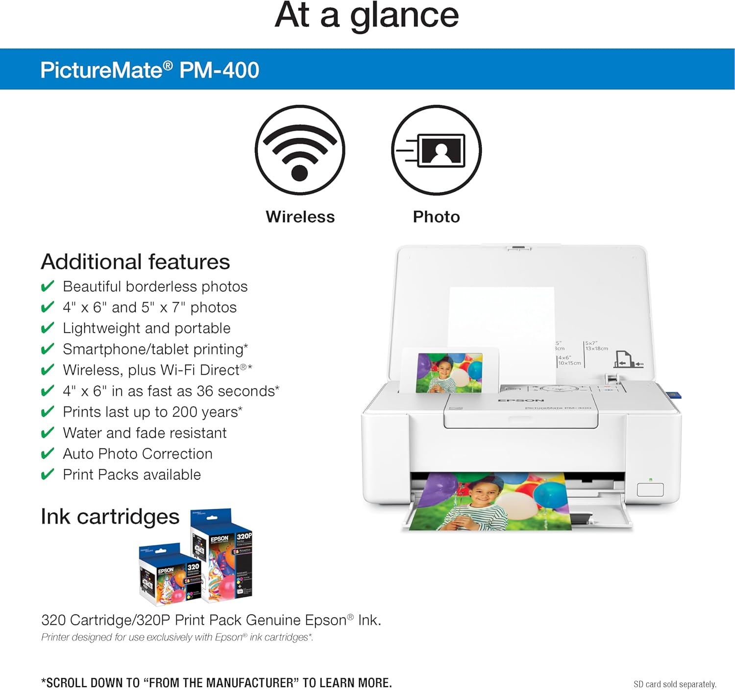 image:imageEpson PictureMate PM400 Wireless Compact Color Photo Printer white
