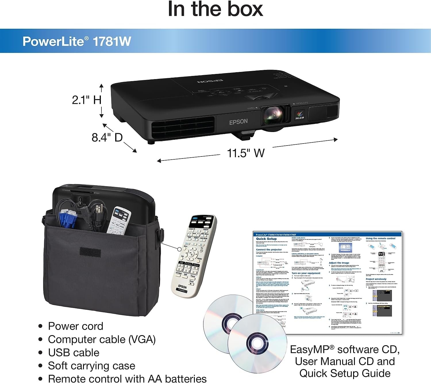image:imageEpson PowerLite 1781W WXGA 3200 Lumens Equal Color and White brightness Wireless 3LCD Portable Projector BlackPowerLite 1781W