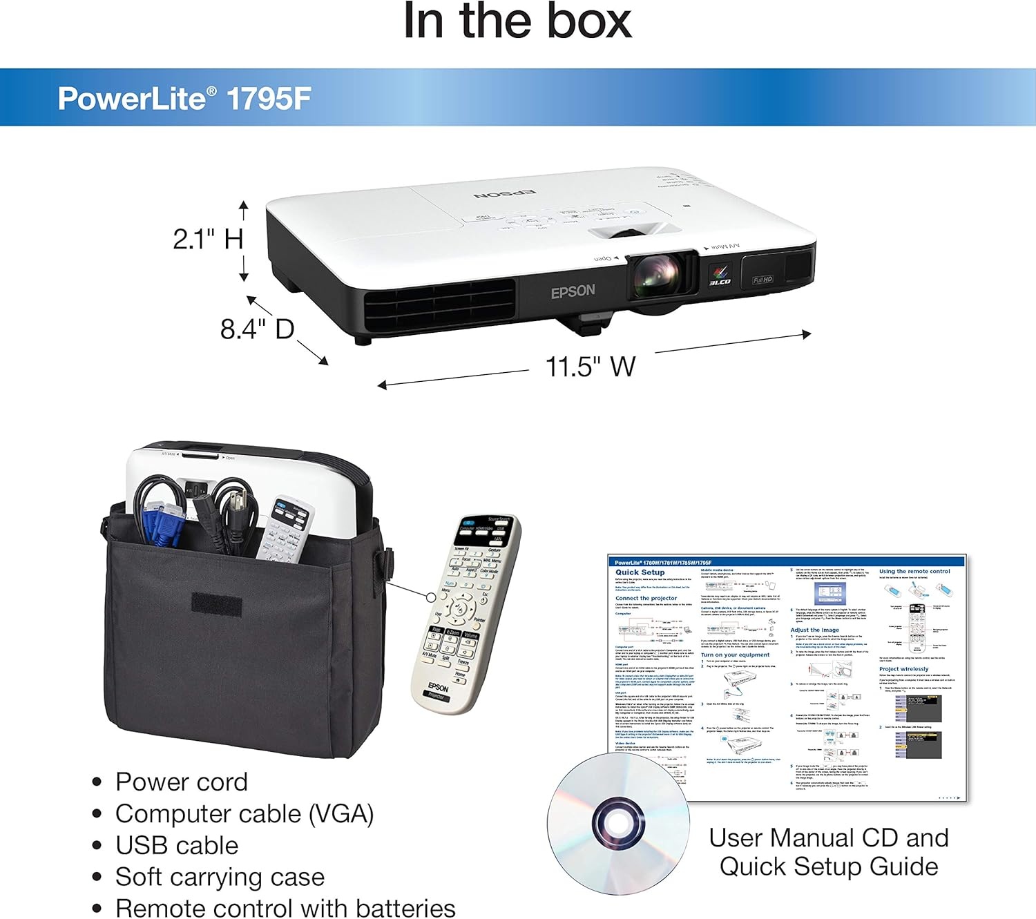 image:imageEpson PowerLite 1781W WXGA 3200 Lumens Equal Color and White brightness Wireless 3LCD Portable Projector BlackPowerLite 1795F