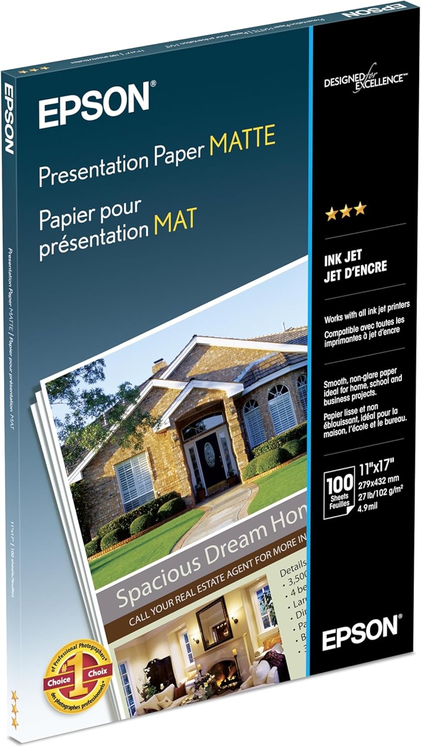 image:imageEpson Presentation Paper 11x17 Inches 100 Sheets S041070White matte finish