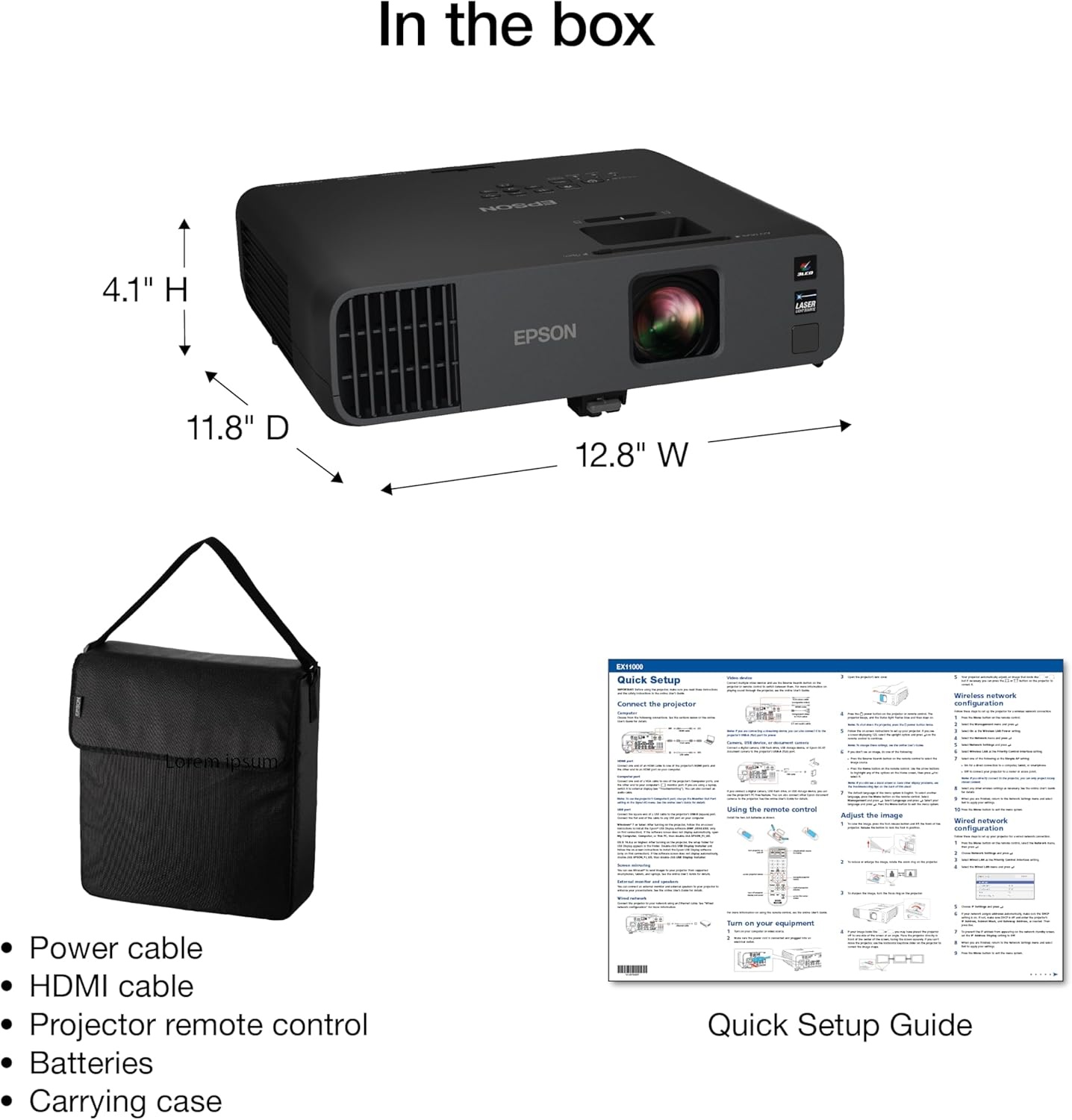 image:imageEpson Pro EX11000 3Chip 3LCD Full HD 1080p Wireless Laser Projector 4600 Lumens ColorWhite Brightness Miracast 2 HDMI Ports USB Power for Streaming Builtin 16W Speaker