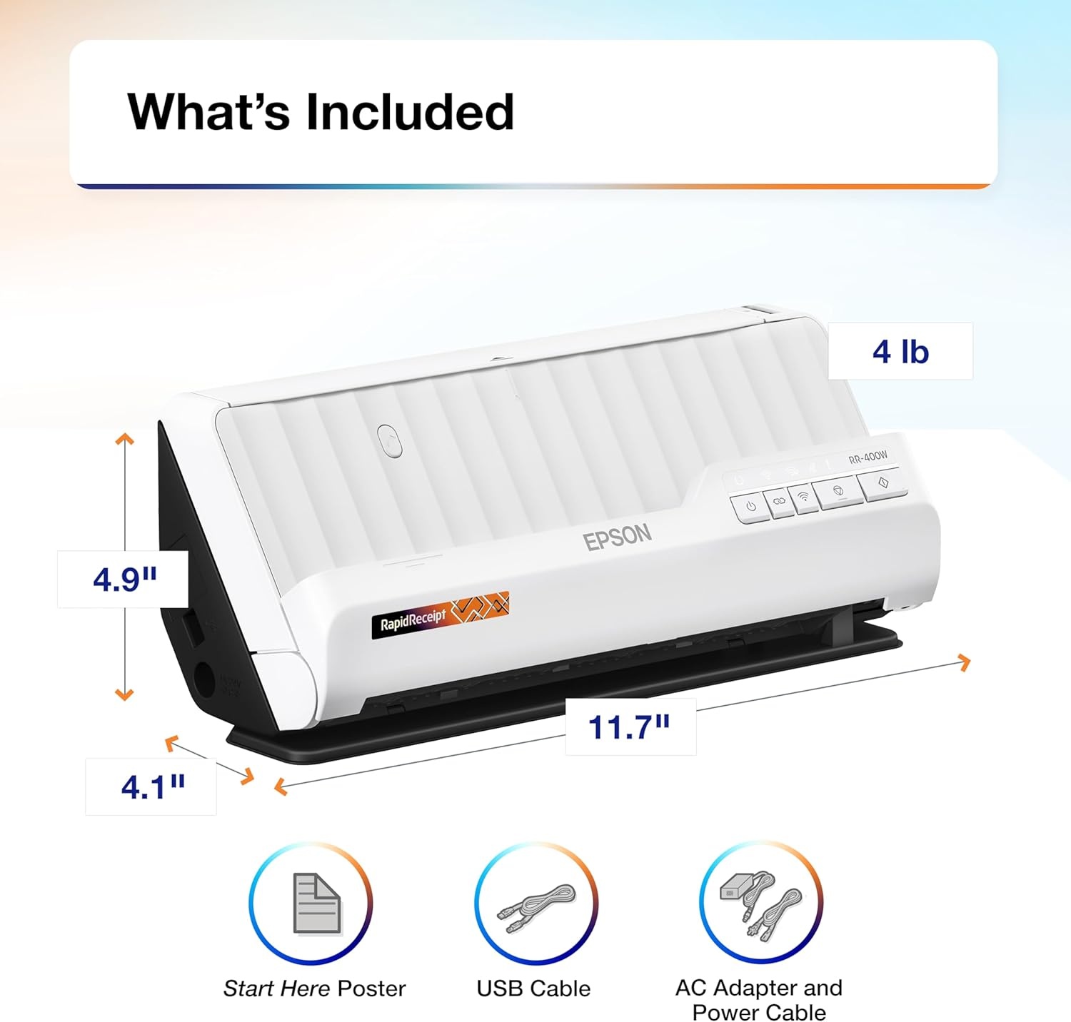 image:imageEpson RapidReceipt RR400W Wireless Compact Desktop Color 2Sided Document amp Tax Receipt Scanner with ScanSmart AI PRO Data Management Software amp 20Page Auto Doc Feeder