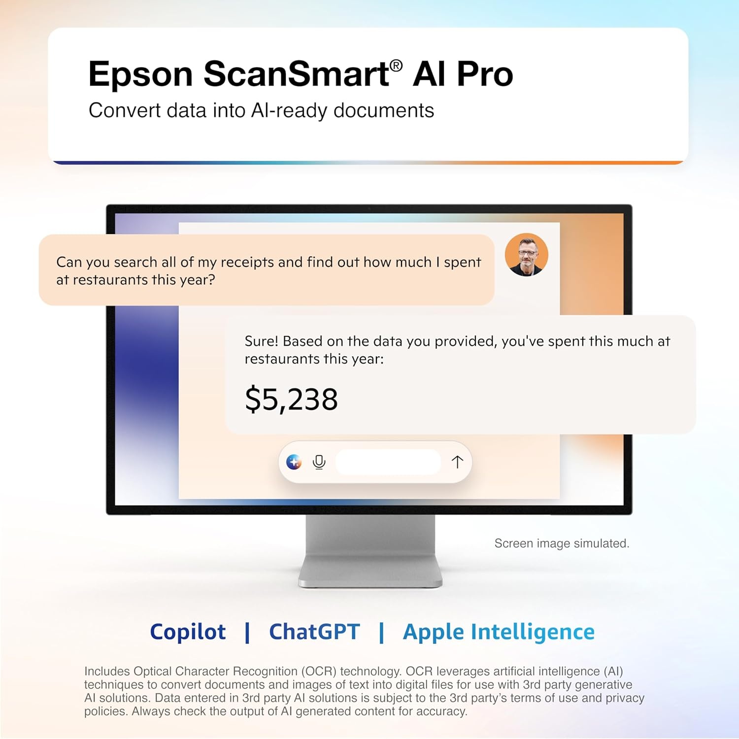 image:imageEpson RapidReceipt RR400W Wireless Compact Desktop Color 2Sided Document amp Tax Receipt Scanner with ScanSmart AI PRO Data Management Software amp 20Page Auto Doc Feeder