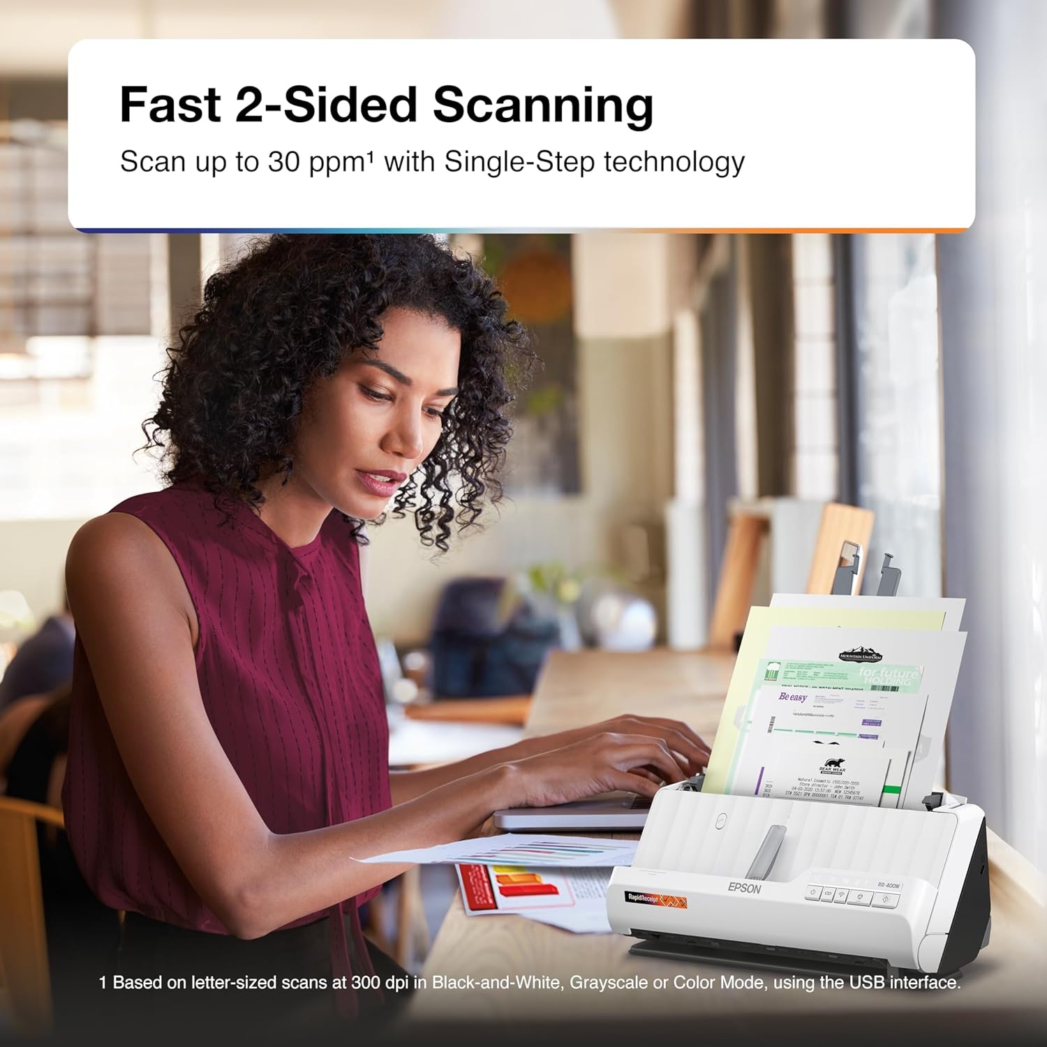 image:imageEpson RapidReceipt RR400W Wireless Compact Desktop Color 2Sided Document amp Tax Receipt Scanner with ScanSmart AI PRO Data Management Software amp 20Page Auto Doc Feeder