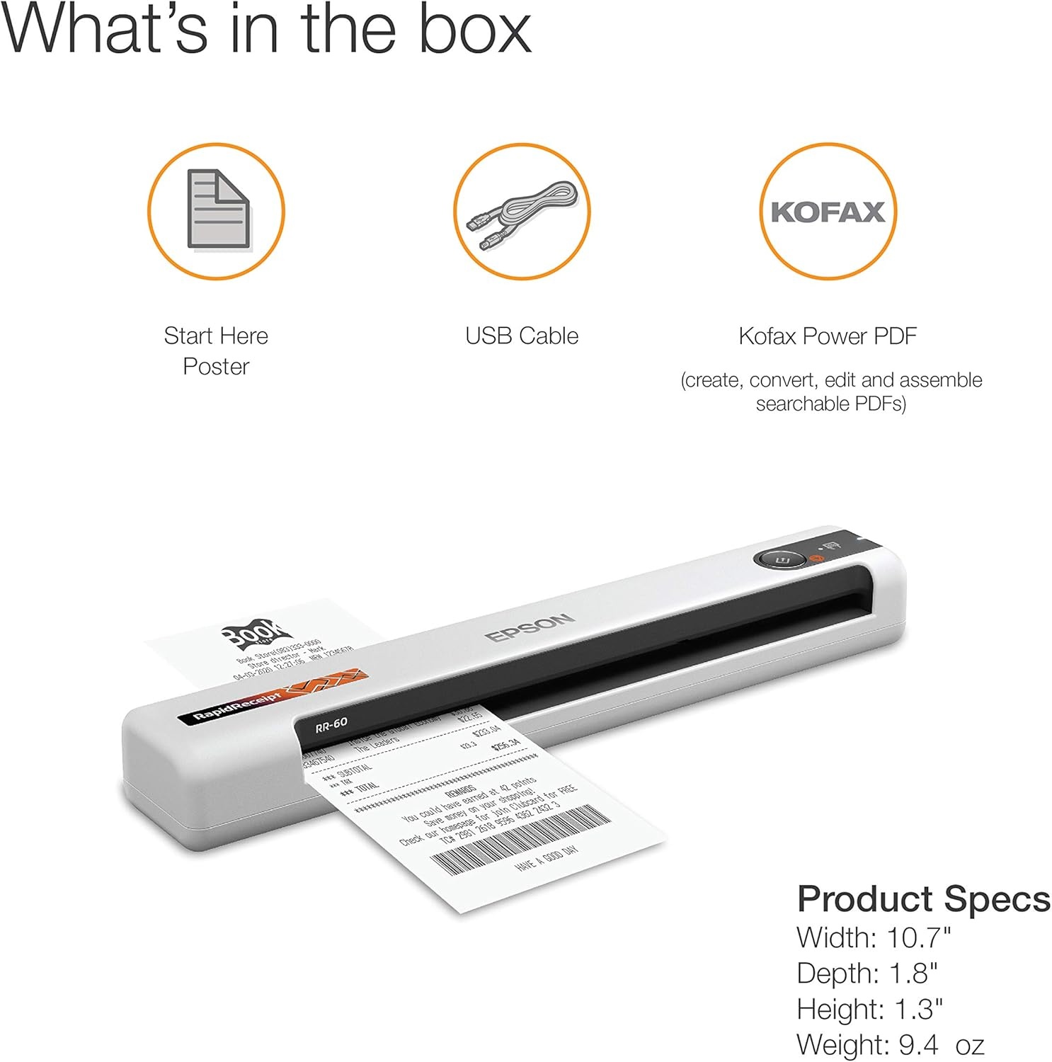 image:imageEpson RapidReceipt RR60 Mobile Tax Receipt and Color Document Scanner with Complimentary Data Management Software for PC amp Mac