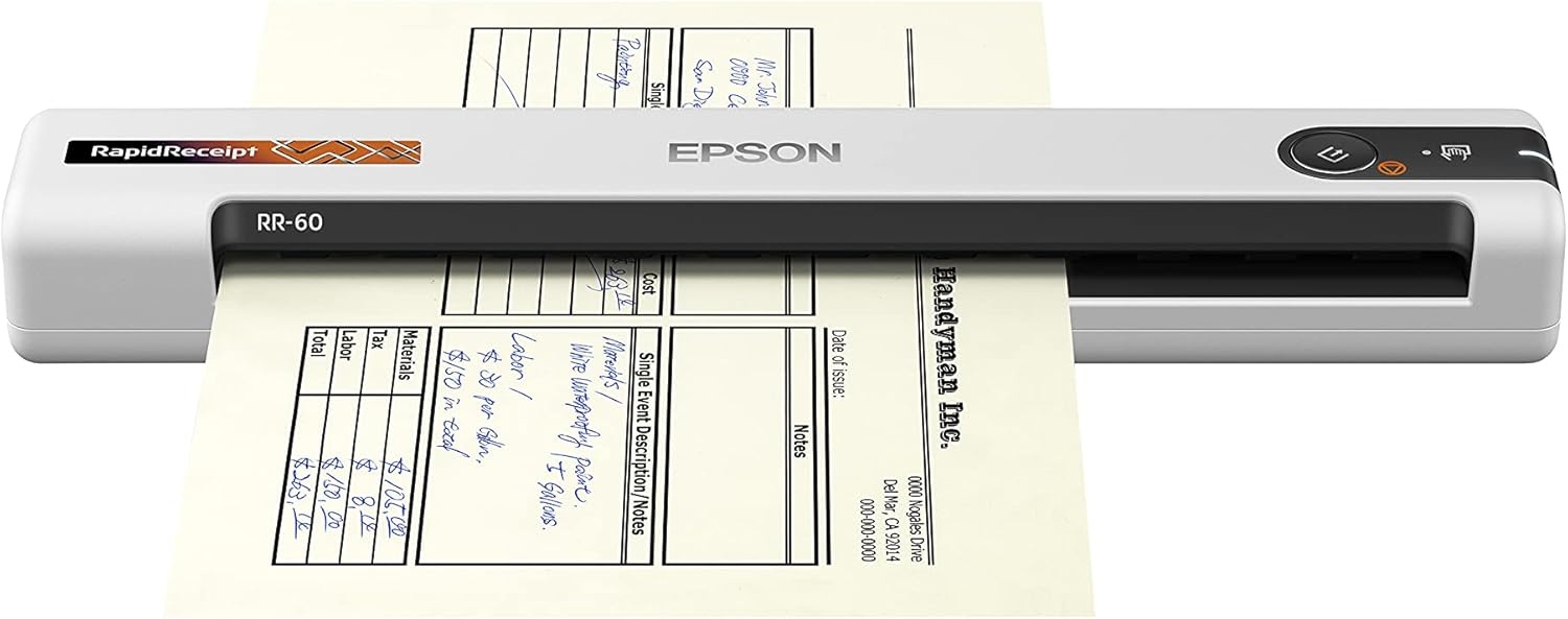 image:imageEpson RapidReceipt RR60 Mobile Tax Receipt and Color Document Scanner with Complimentary Data Management Software for PC amp Mac