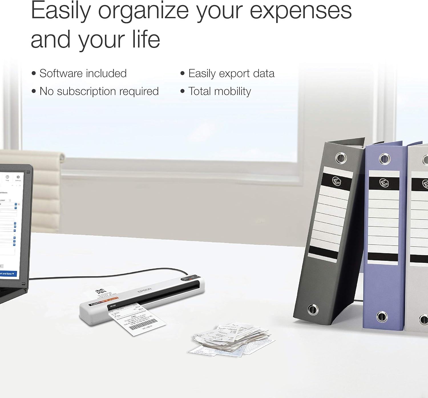image:imageEpson RapidReceipt RR60 Mobile Tax Receipt and Color Document Scanner with Complimentary Data Management Software for PC amp Mac