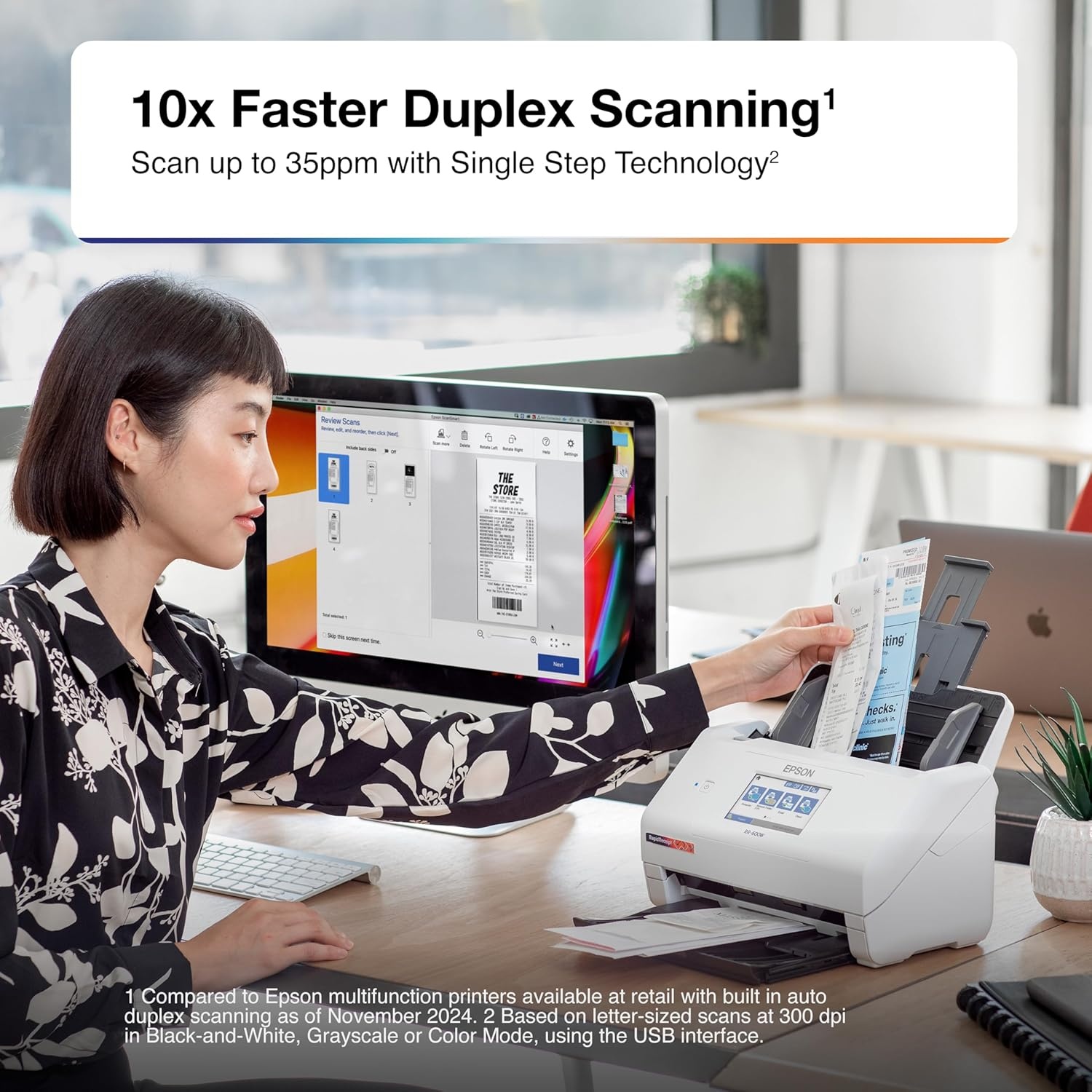 image:imageEpson RapidReceipt RR600W Wireless Desktop Color 2Sided Document amp Tax Receipt Scanner with ScanSmart AI PRO Data Management Software for PC amp Mac Touchscreen amp 100Page Auto Document Feeder WhiteRR600W